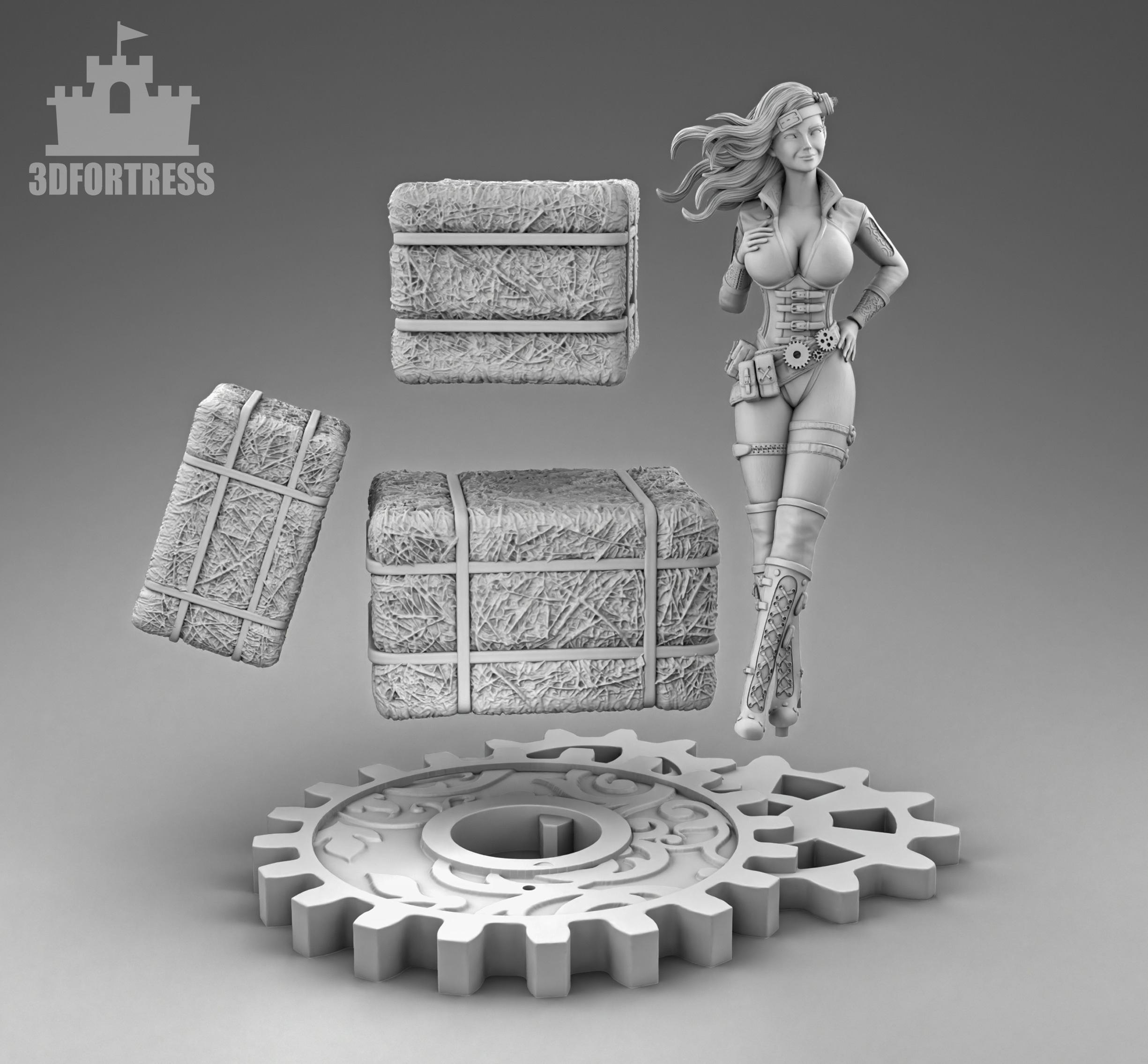 The girl by the hay 3D print model_3