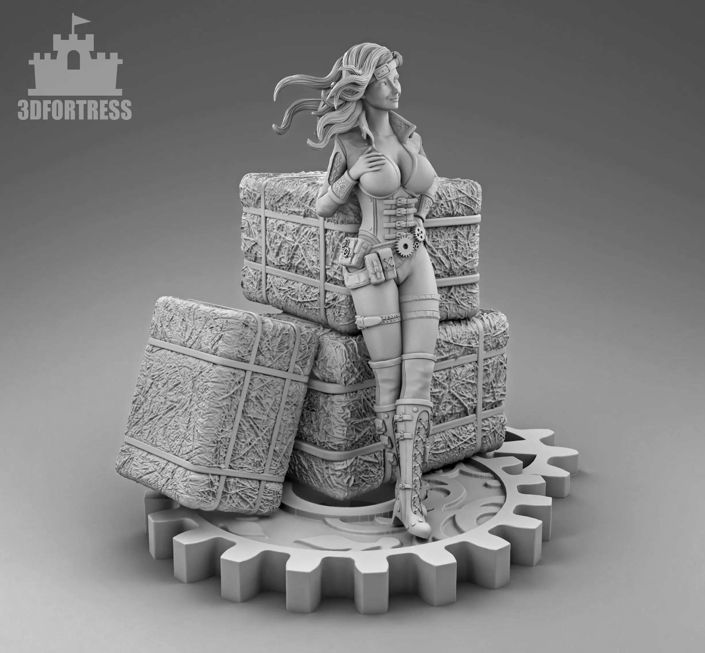 The girl by the hay 3D print model_0