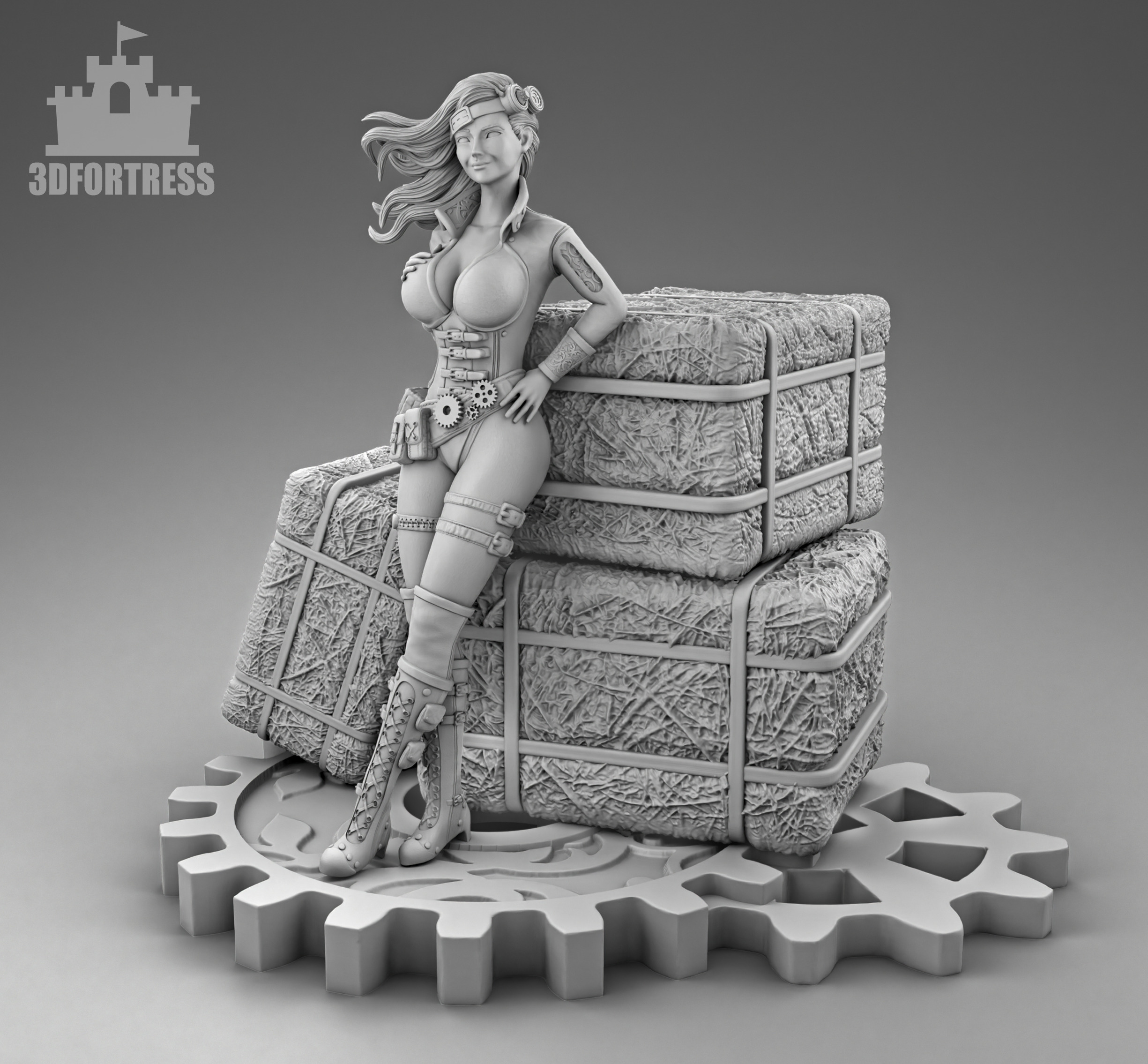 The girl by the hay 3D print model_1