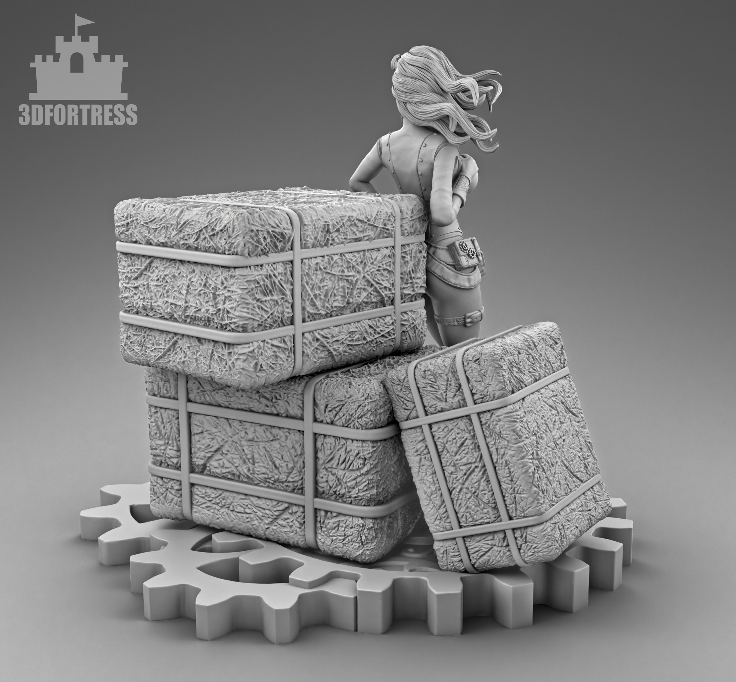 The girl by the hay 3D print model_2