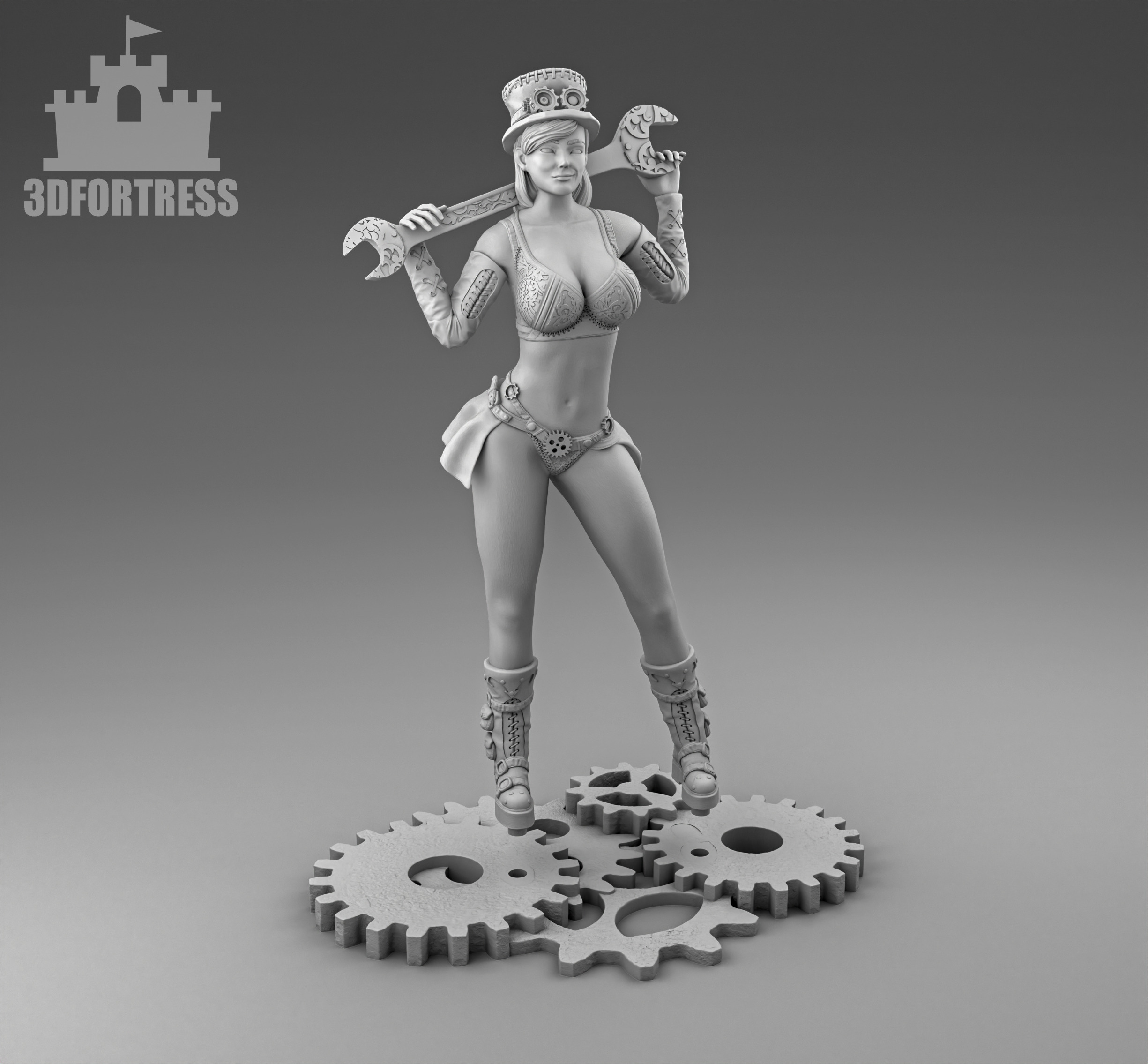 The girl with the wrench 3D print model_3