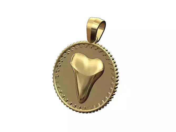 Shark tooth notched pattern coin with bail