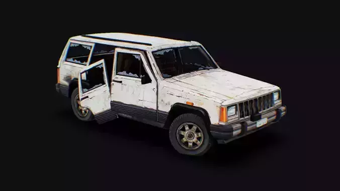 Wrecked Old Jeep Rusty White Destroyed Car Broken Van SUV 4x4