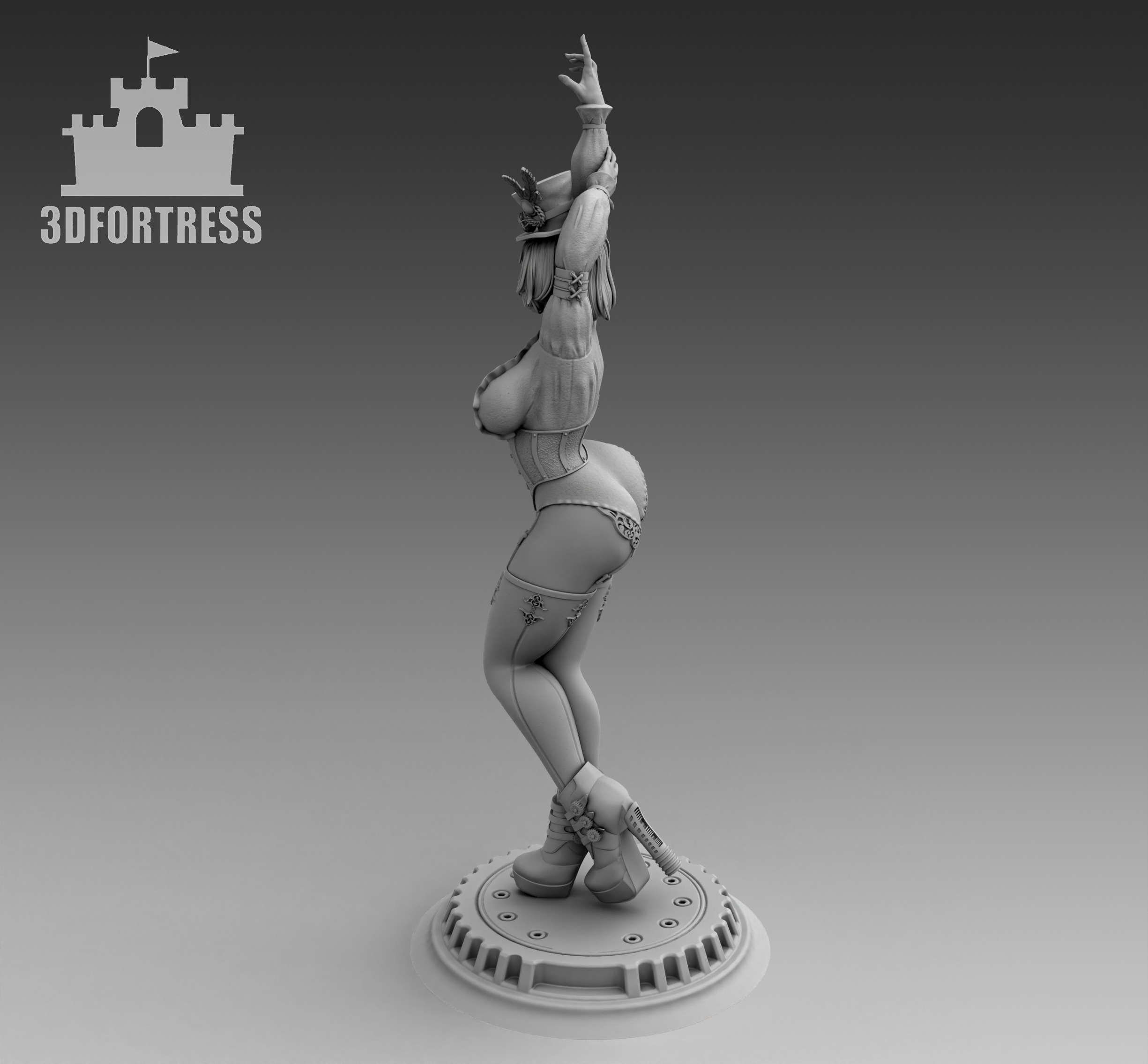 Steampunk-girl 5 3D print model_3