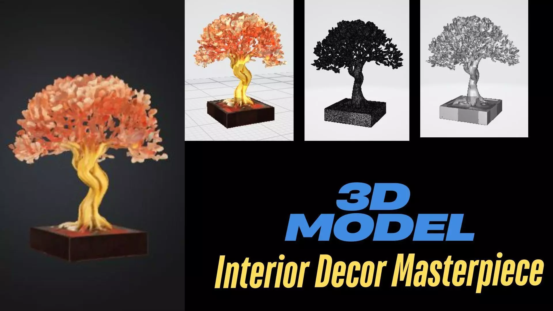 Luxury Golden Tree of Life Statue Home Decor Sculpture 3D print model_0