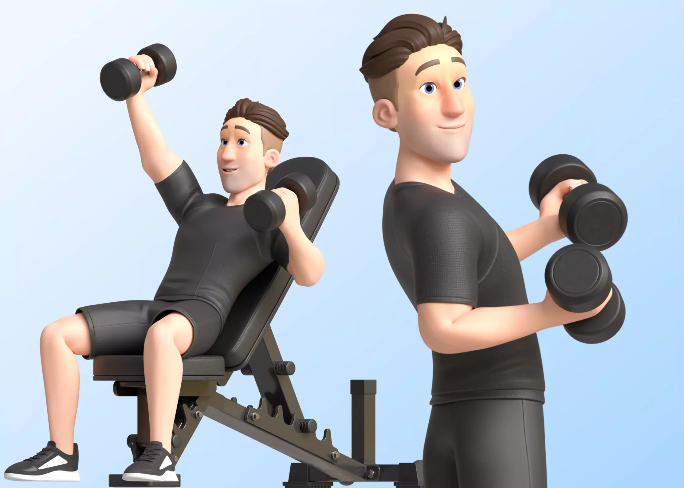 Cartoon Sports Gym Fitness Man Illustrations Style Low-poly 3D model_0