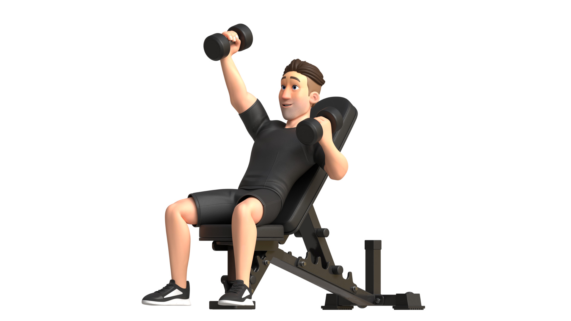 Cartoon Sports Gym Fitness Man Illustrations Style Low-poly 3D model_8
