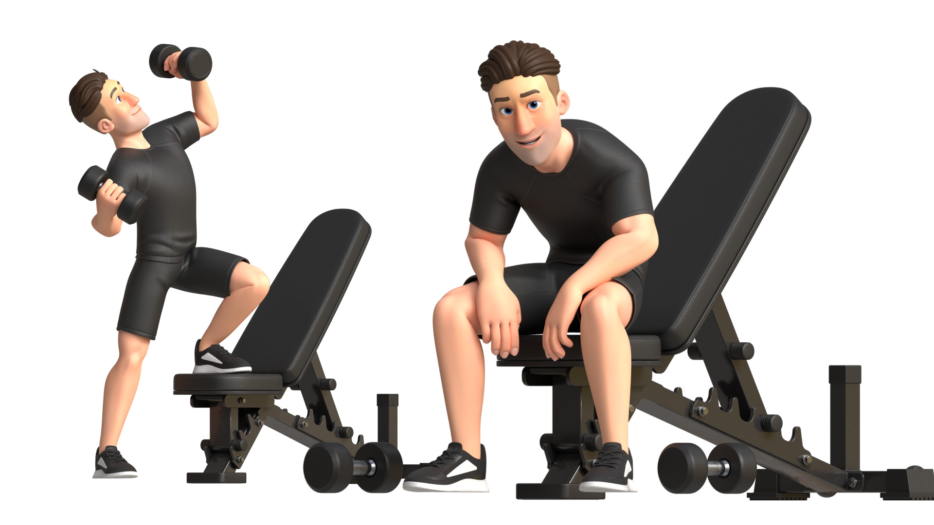 Cartoon Sports Gym Fitness Man Illustrations Style Low-poly 3D model_3