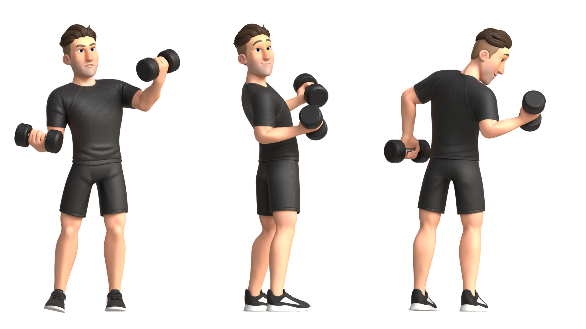 Cartoon Sports Gym Fitness Man Illustrations Style Low-poly 3D model_23