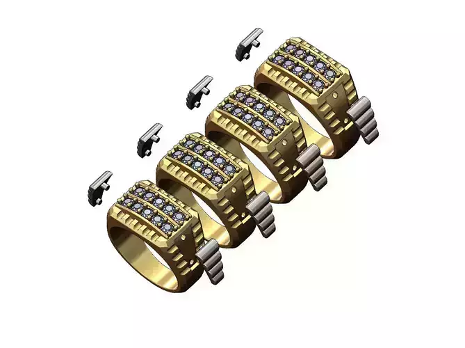 Double row diamond top watch link inserts ring US sizes 7to10 3D print model