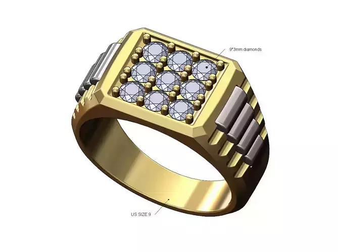 Iced diamond top presidential link inserts ring US size 9