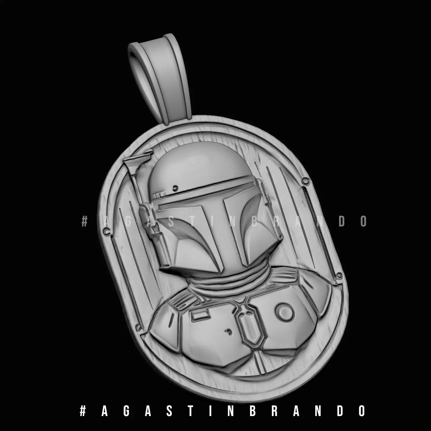 This 3D Boba Fett bas-relief pendant STL 3D print model