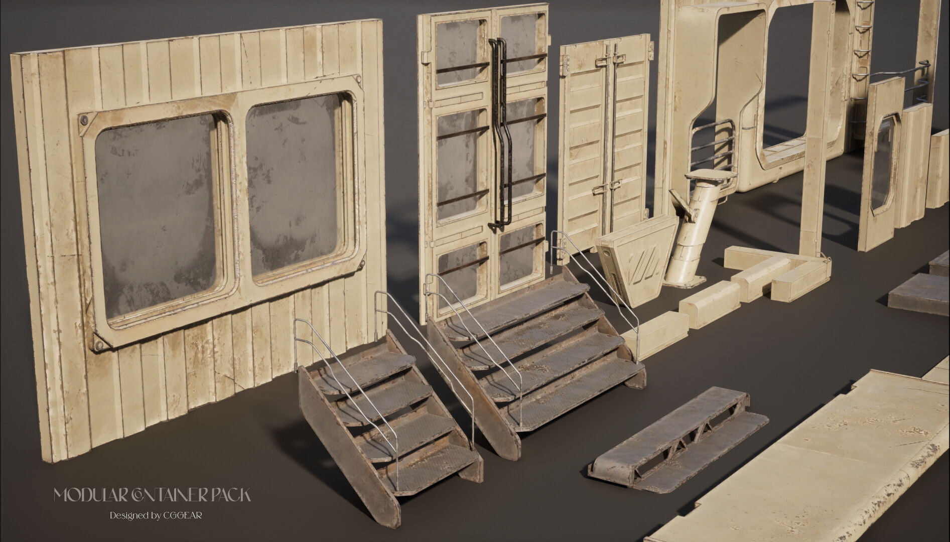 Modular Sci-Fi Container Pack Low-poly 3D model_8