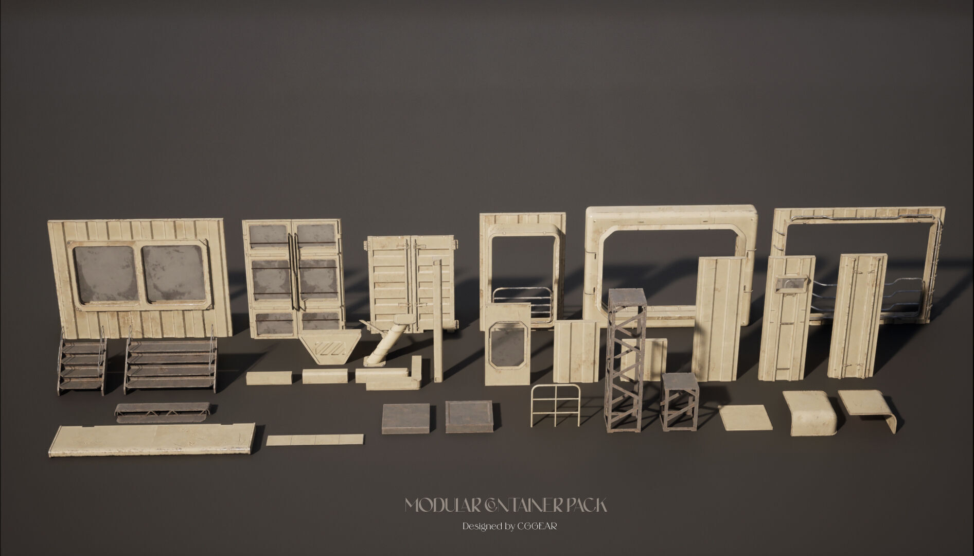 Modular Sci-Fi Container Pack Low-poly 3D model_7