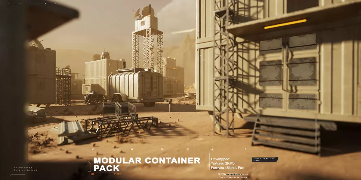 Modular Sci-Fi Container Pack Low-poly 3D model_0