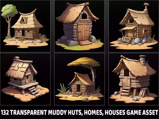 132 Transparent Fantasy Muddy Hut Home House Game Asset