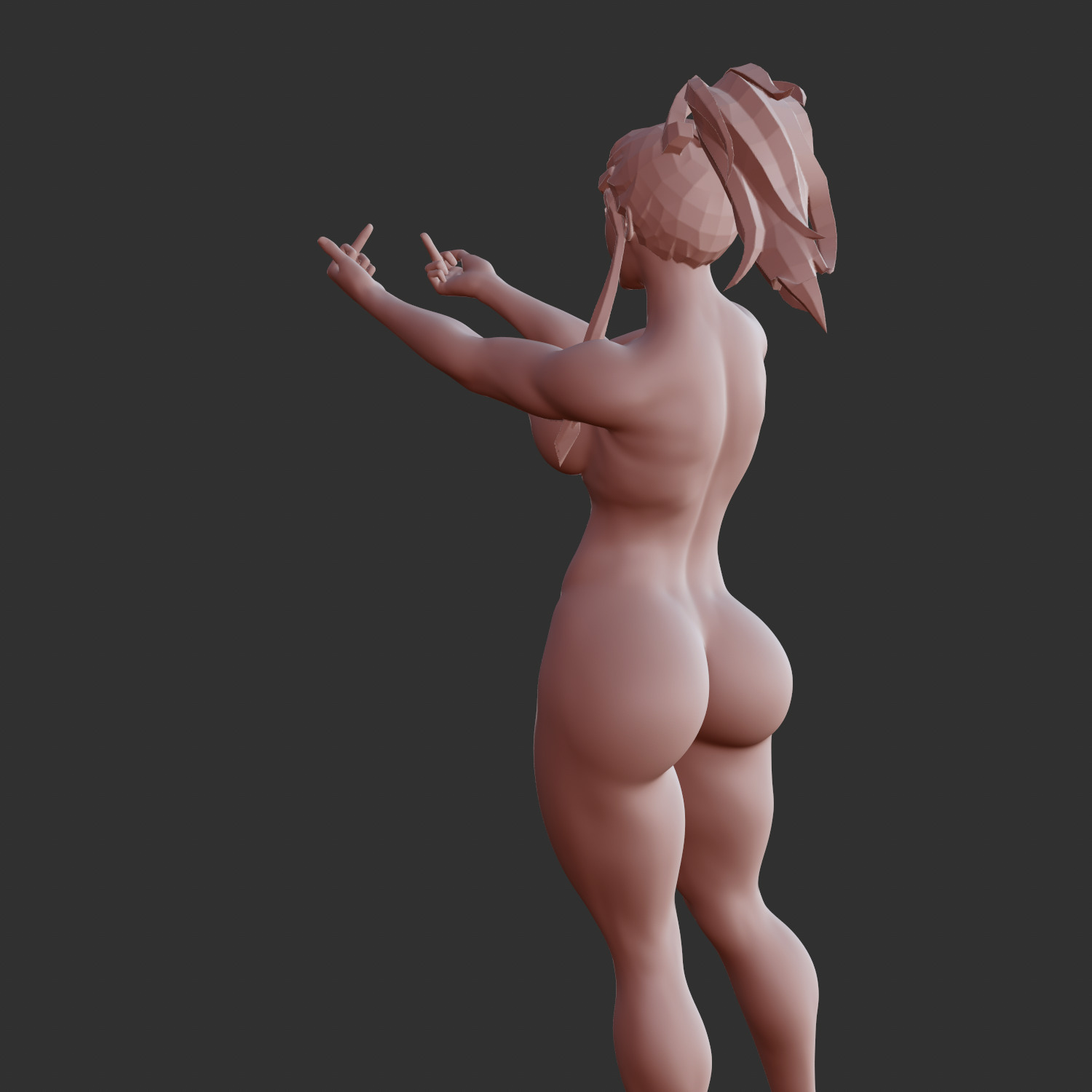 Busty Anime Waifu Flipping Off Attitude Pose STL 3D print model_1
