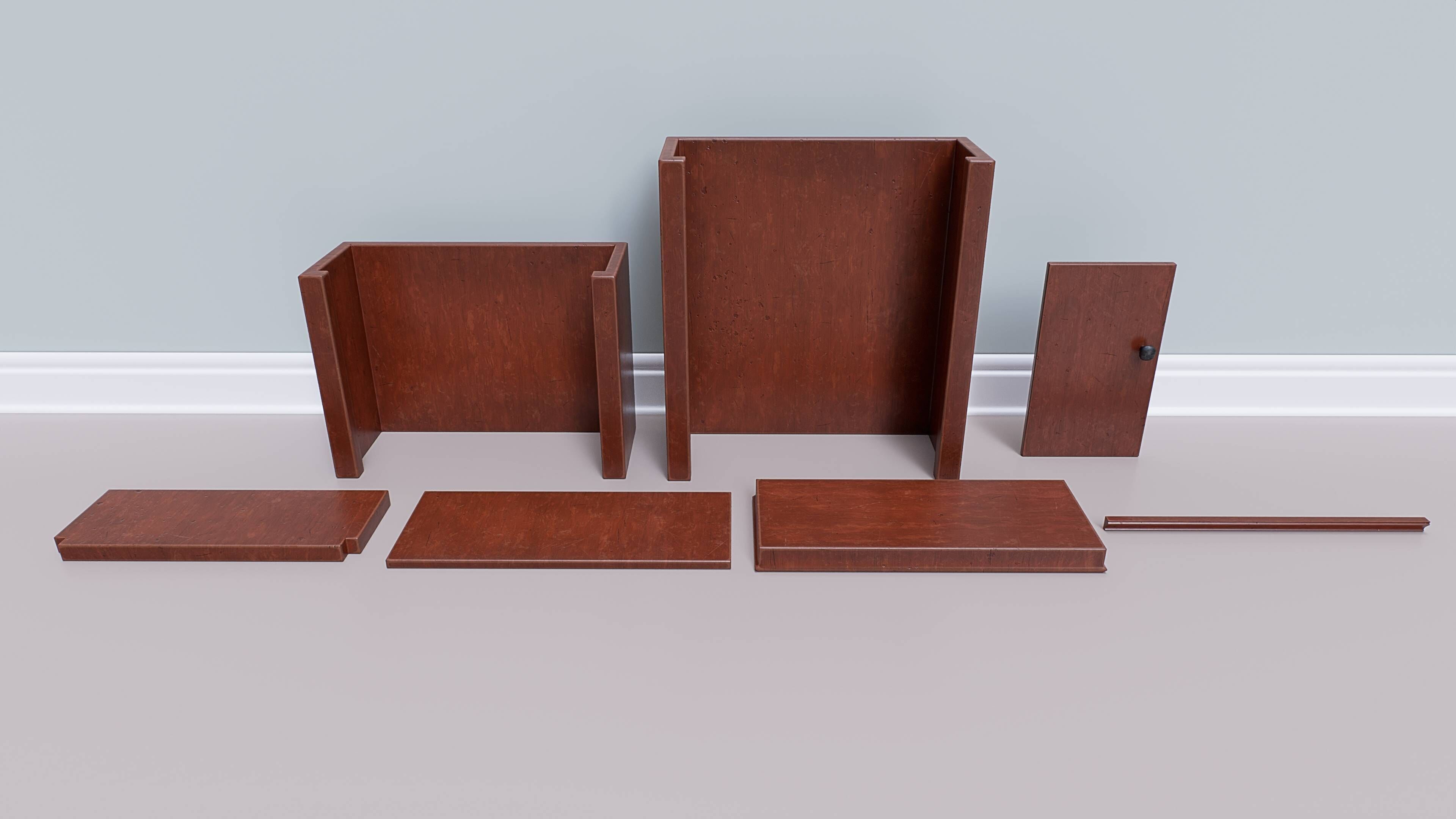 Wooden Realistic Bookshelves - Game-Ready PBR Asset Pack Low-poly 3D model_10