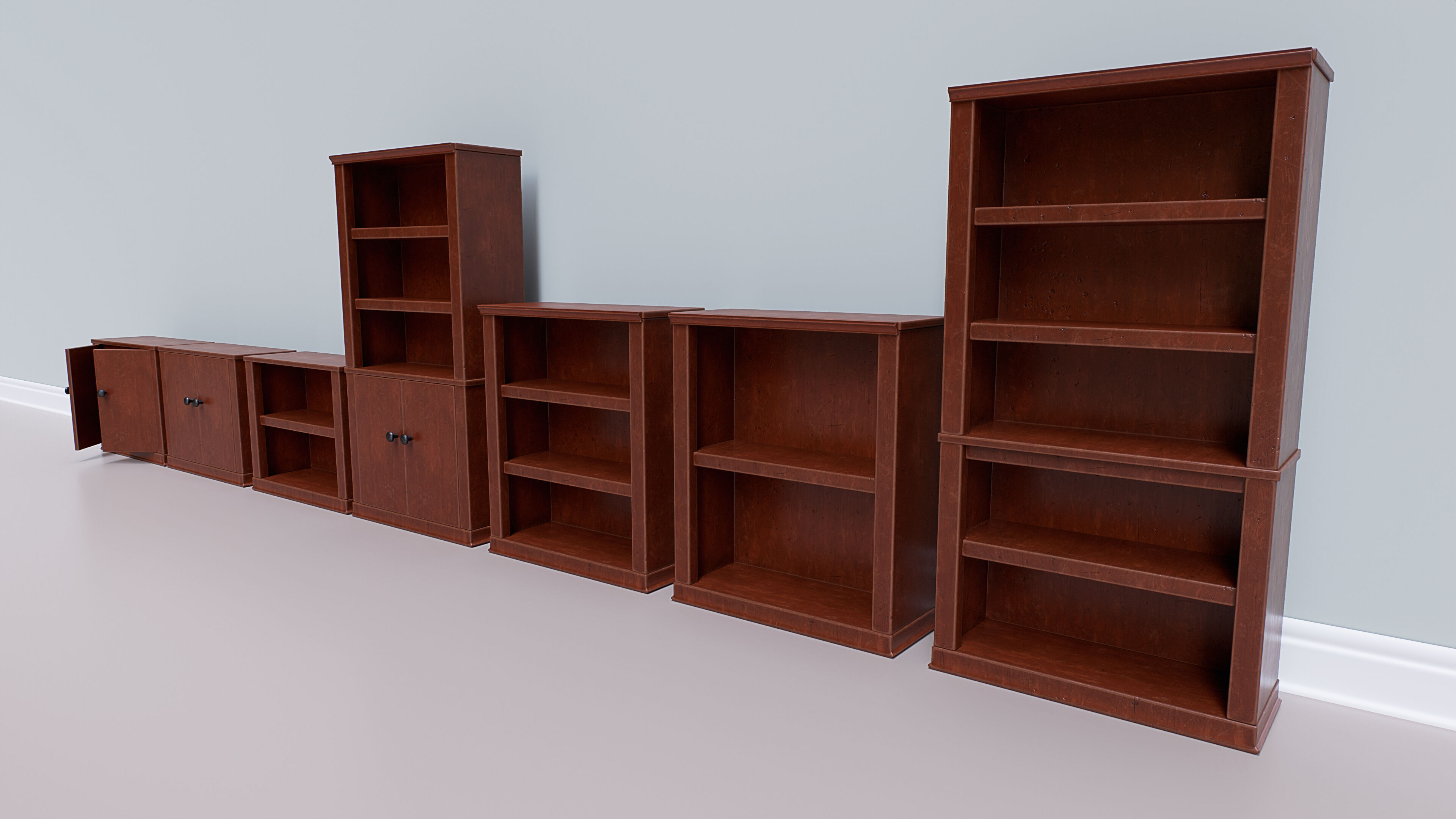 Wooden Realistic Bookshelves - Game-Ready PBR Asset Pack Low-poly 3D model_3
