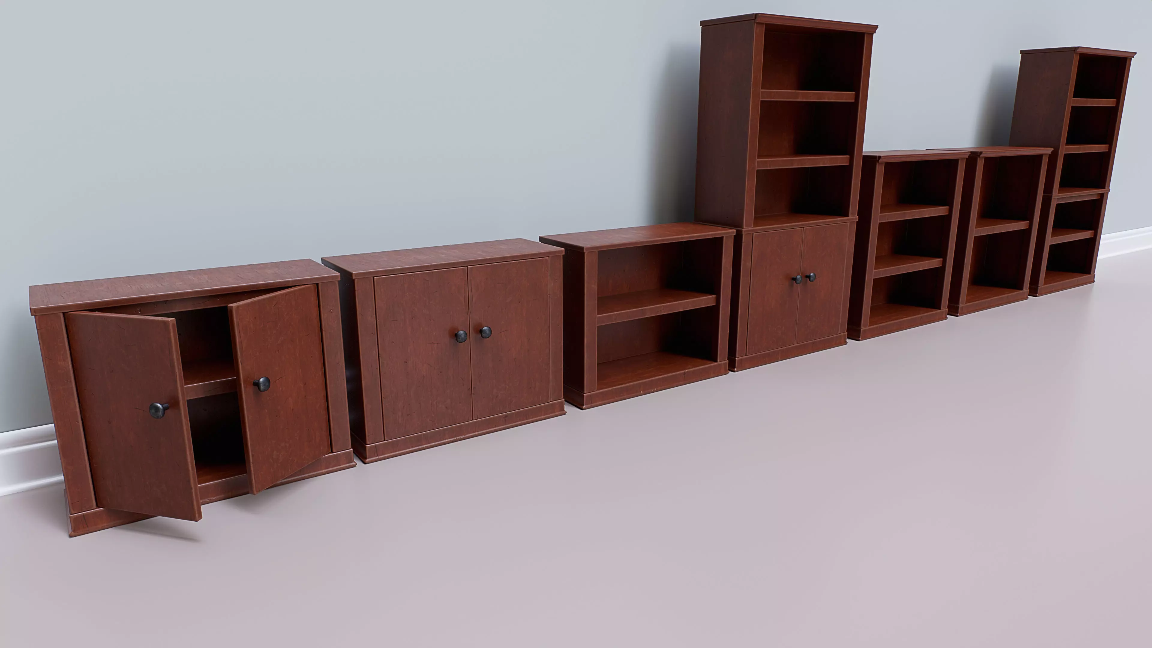 Wooden Realistic Bookshelves - Game-Ready PBR Asset Pack Low-poly 3D model_0
