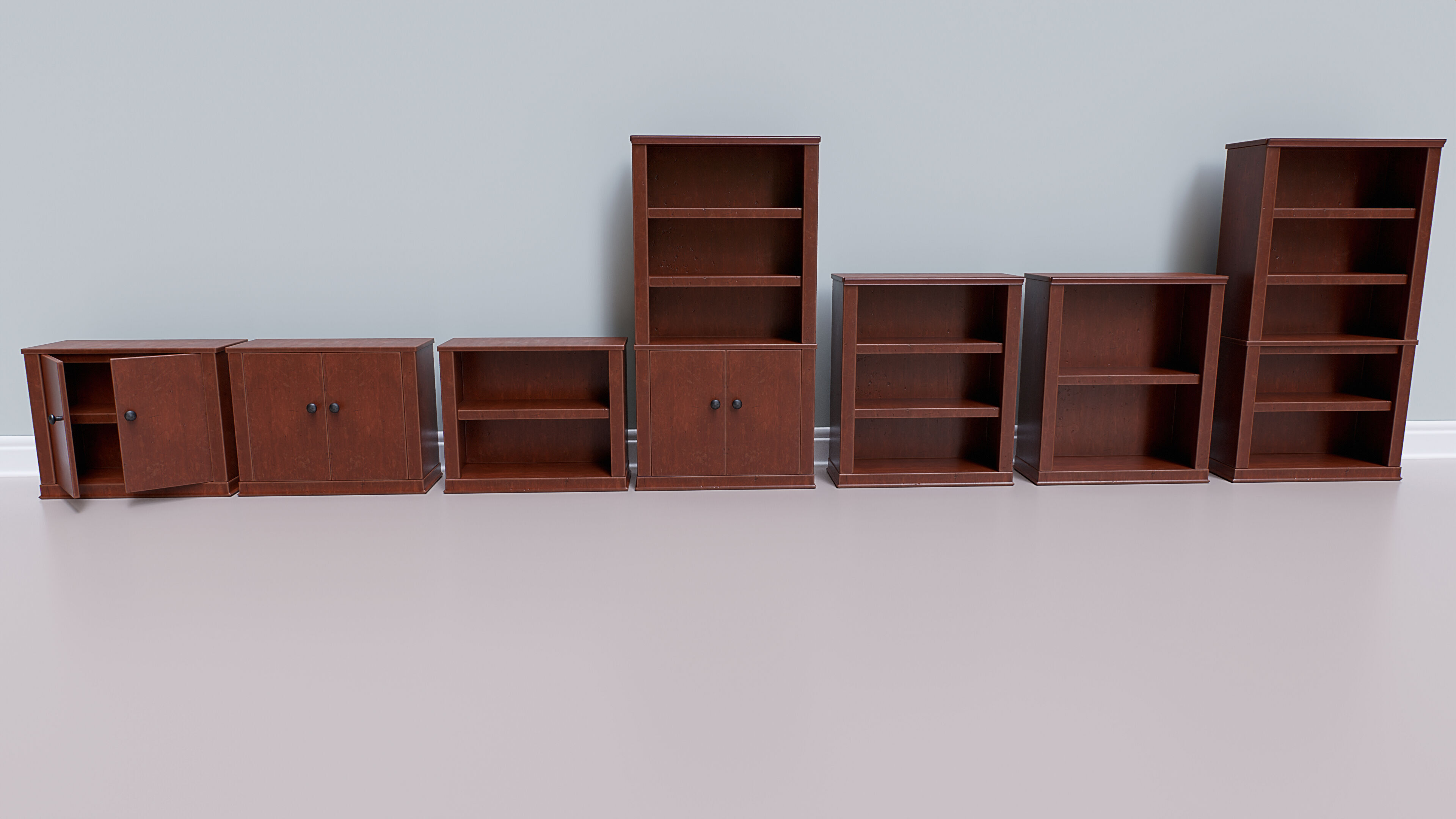 Wooden Realistic Bookshelves - Game-Ready PBR Asset Pack Low-poly 3D model_2