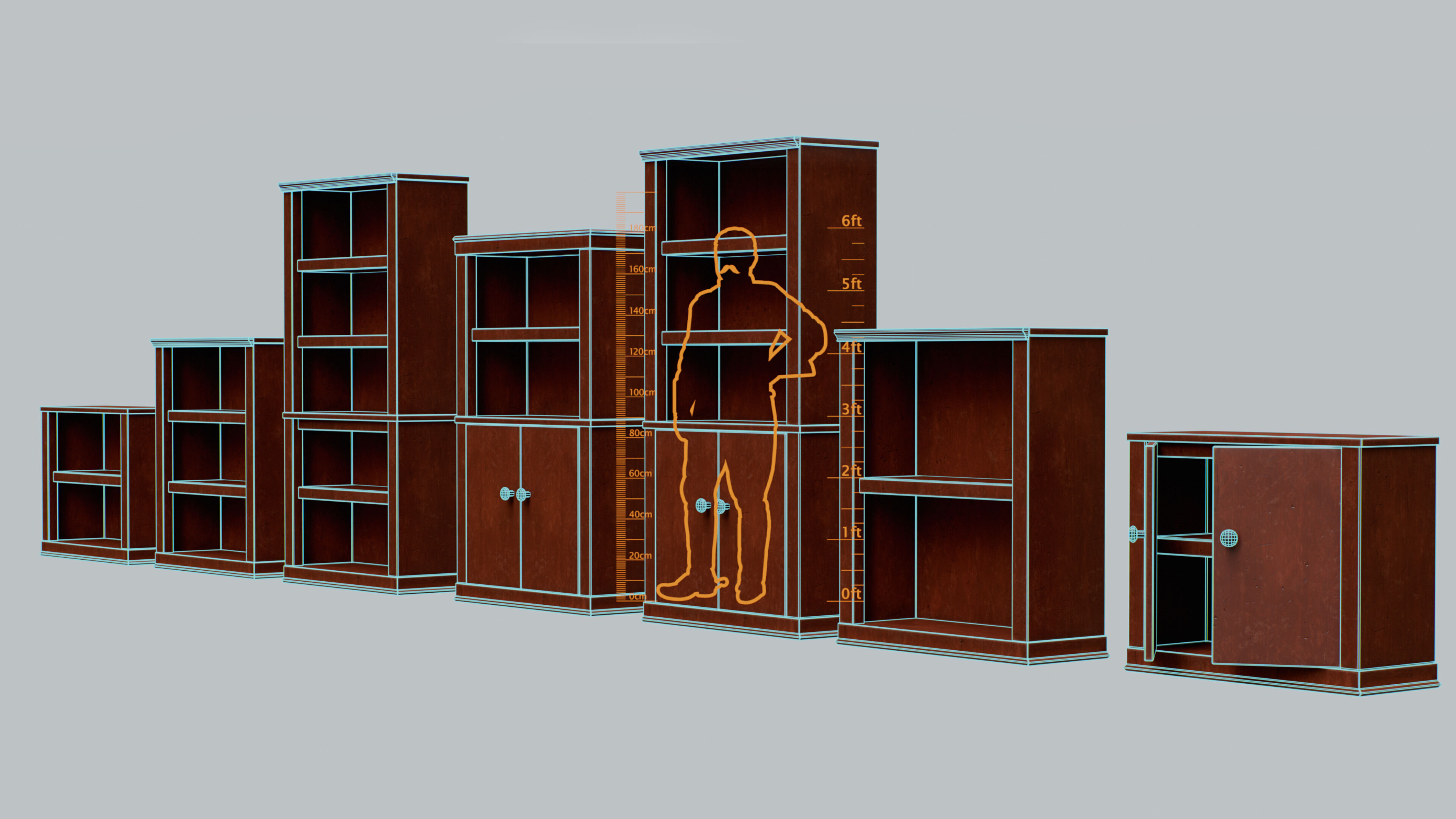 Wooden Realistic Bookshelves - Game-Ready PBR Asset Pack Low-poly 3D model_13