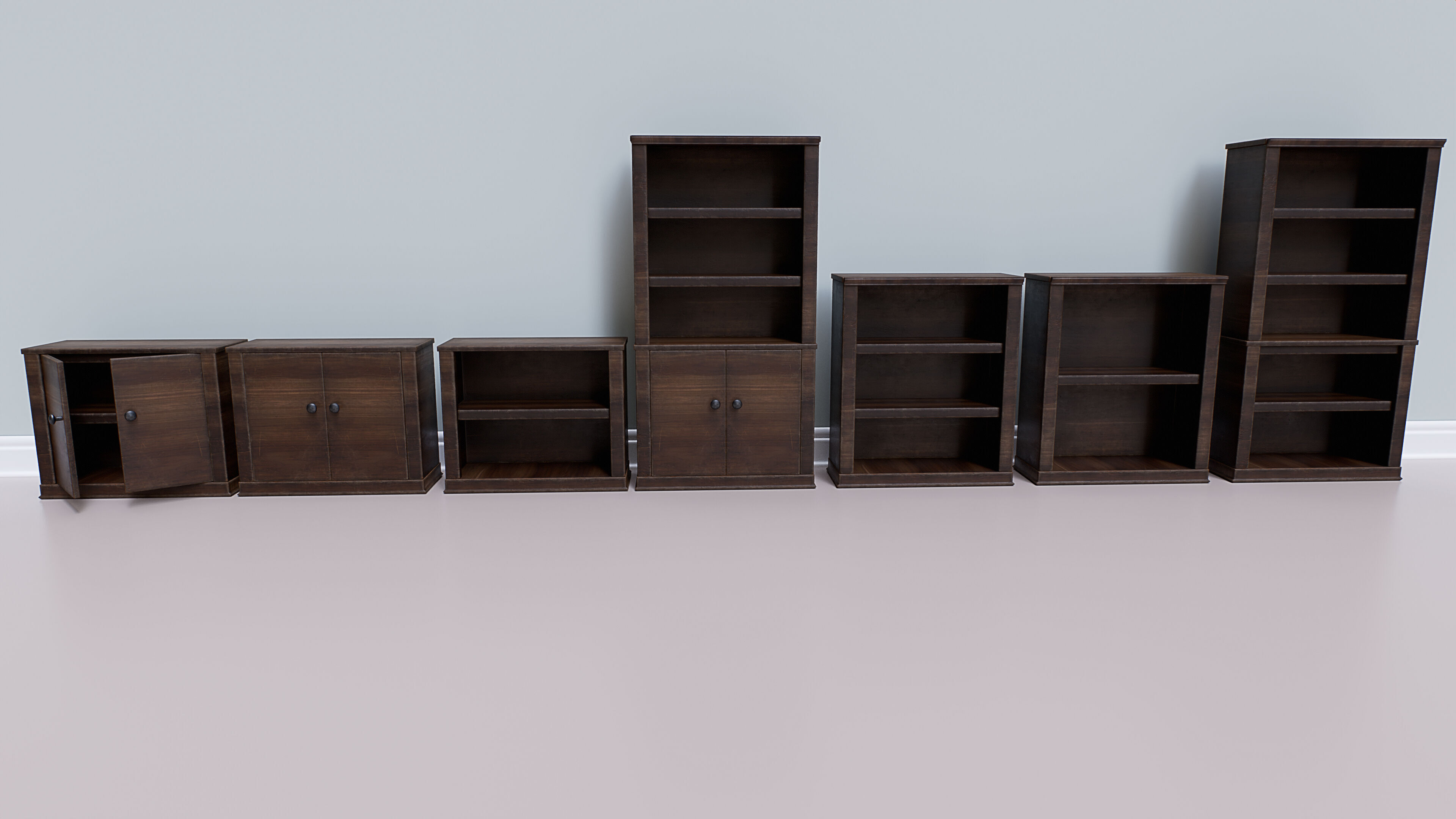 Wooden Realistic Bookshelves - Game-Ready PBR Asset Pack Low-poly 3D model_8