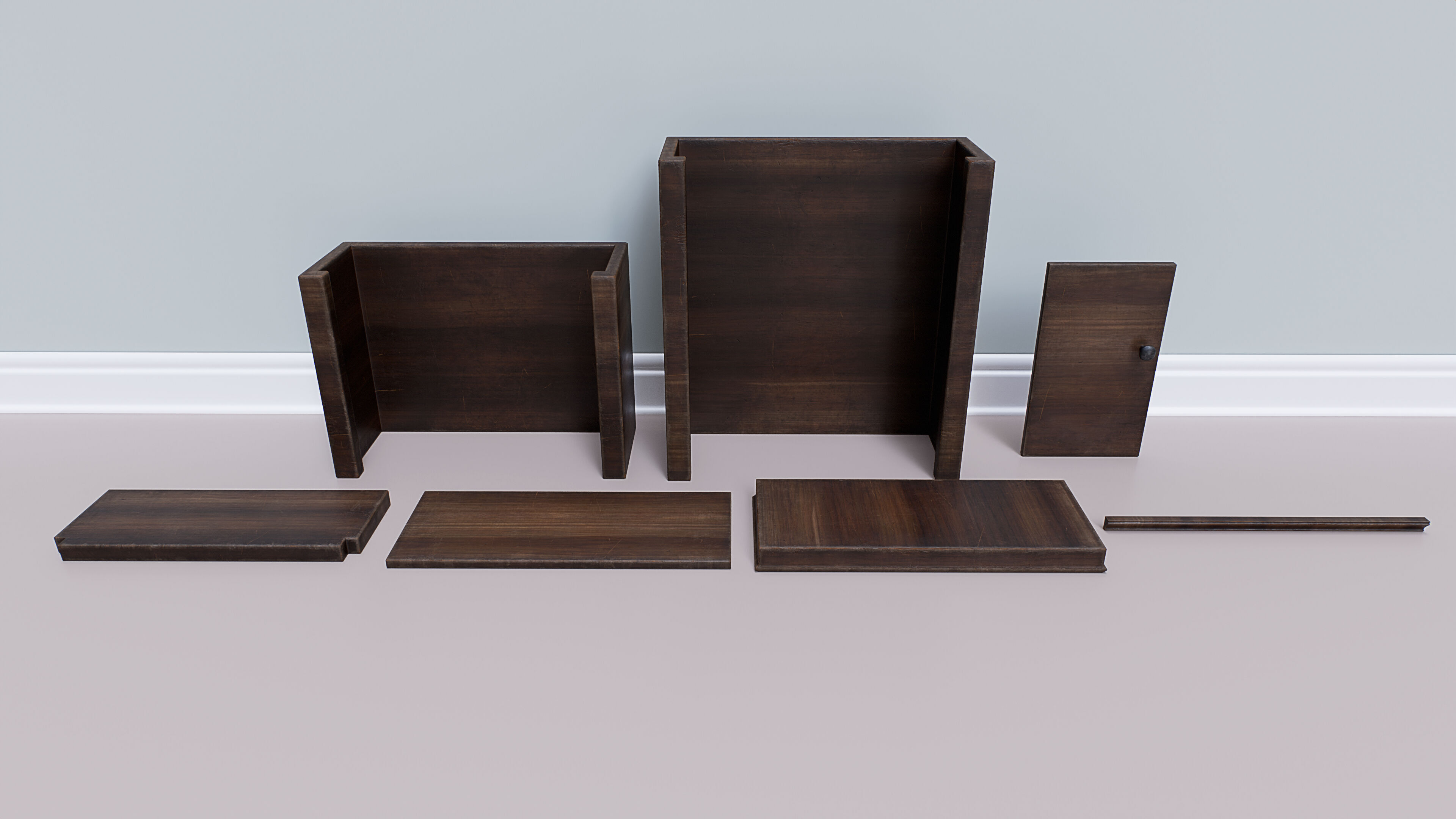 Wooden Realistic Bookshelves - Game-Ready PBR Asset Pack Low-poly 3D model_11