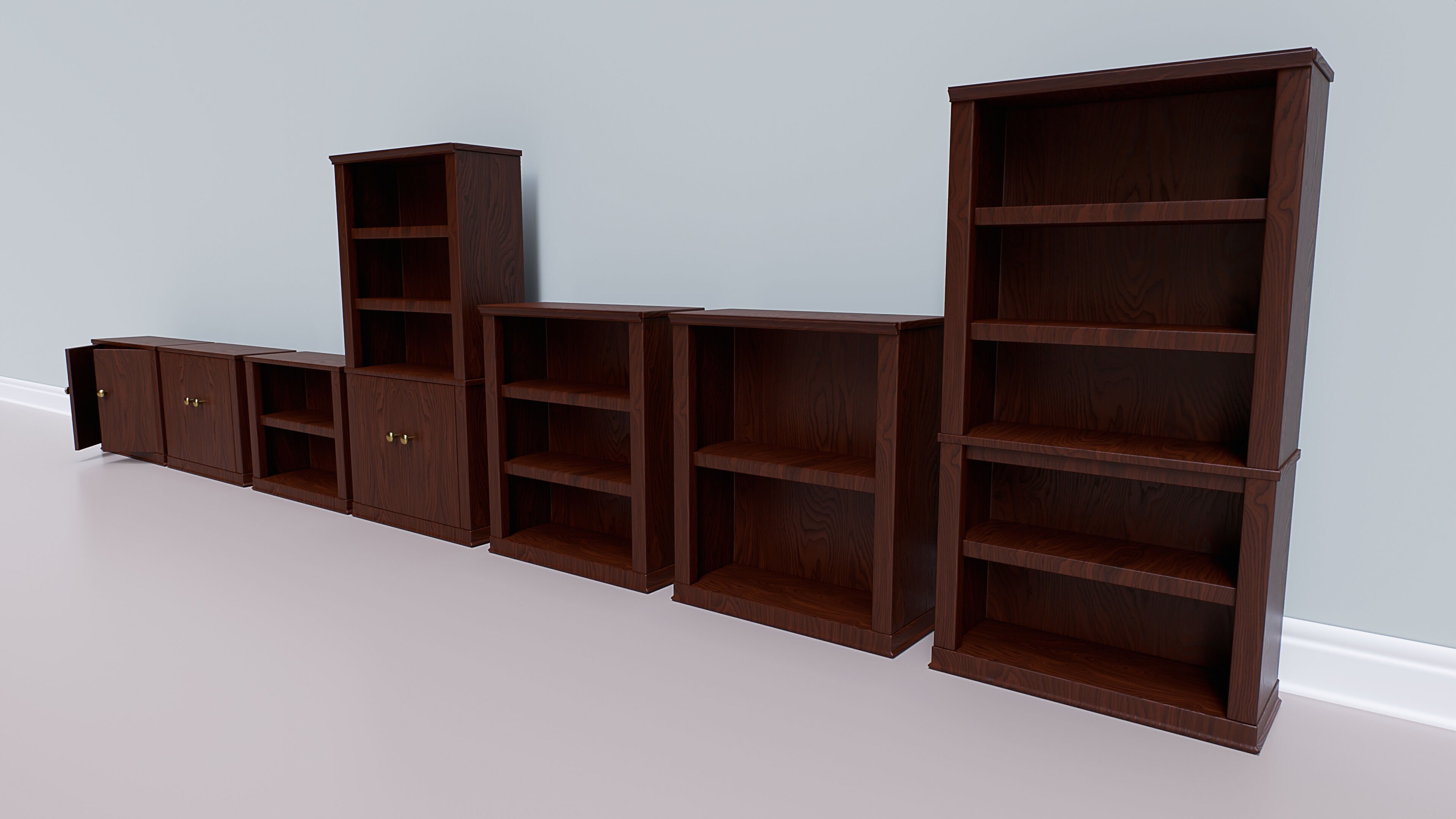 Wooden Realistic Bookshelves - Game-Ready PBR Asset Pack Low-poly 3D model_6