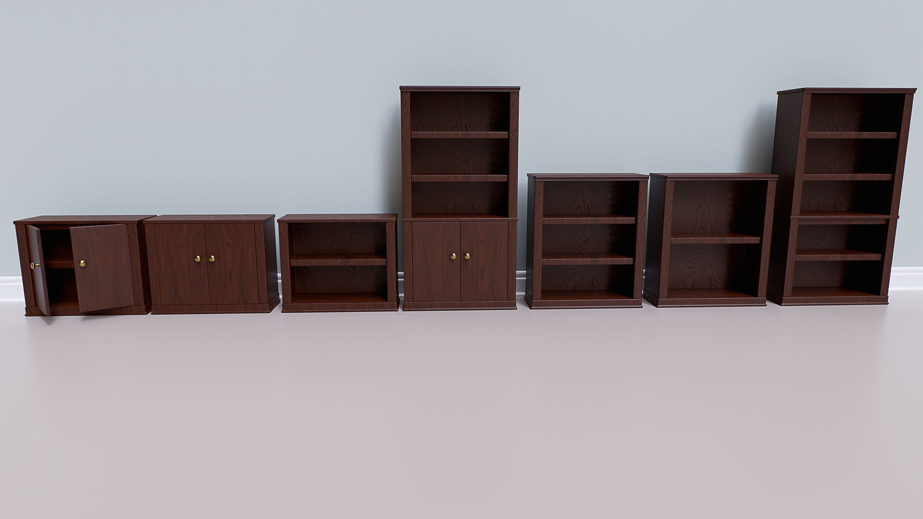 Wooden Realistic Bookshelves - Game-Ready PBR Asset Pack Low-poly 3D model_5