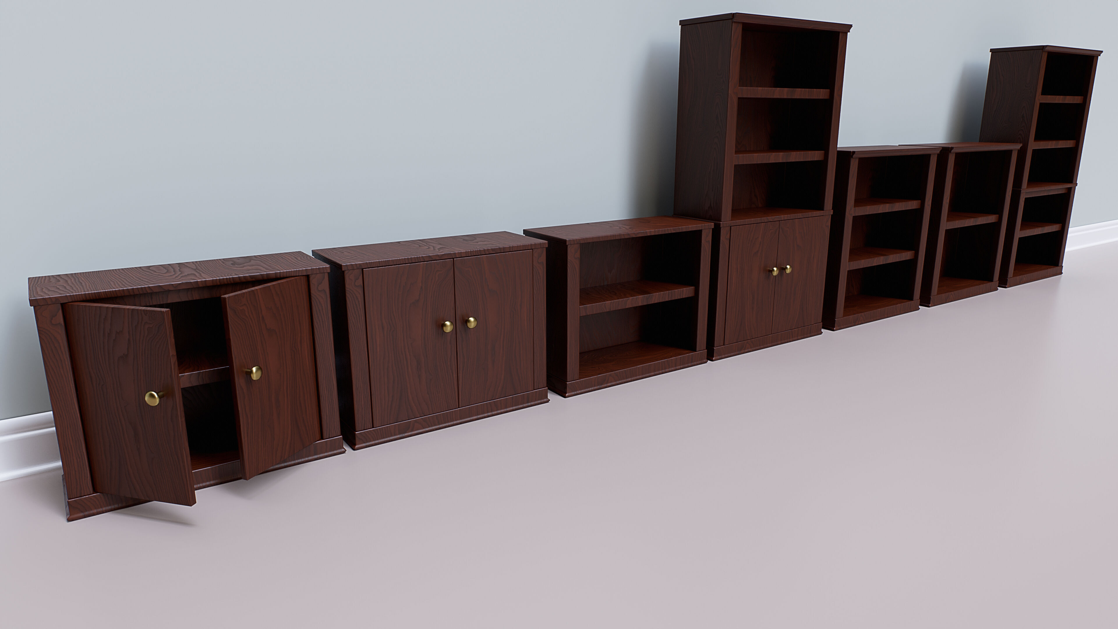 Wooden Realistic Bookshelves - Game-Ready PBR Asset Pack Low-poly 3D model_4