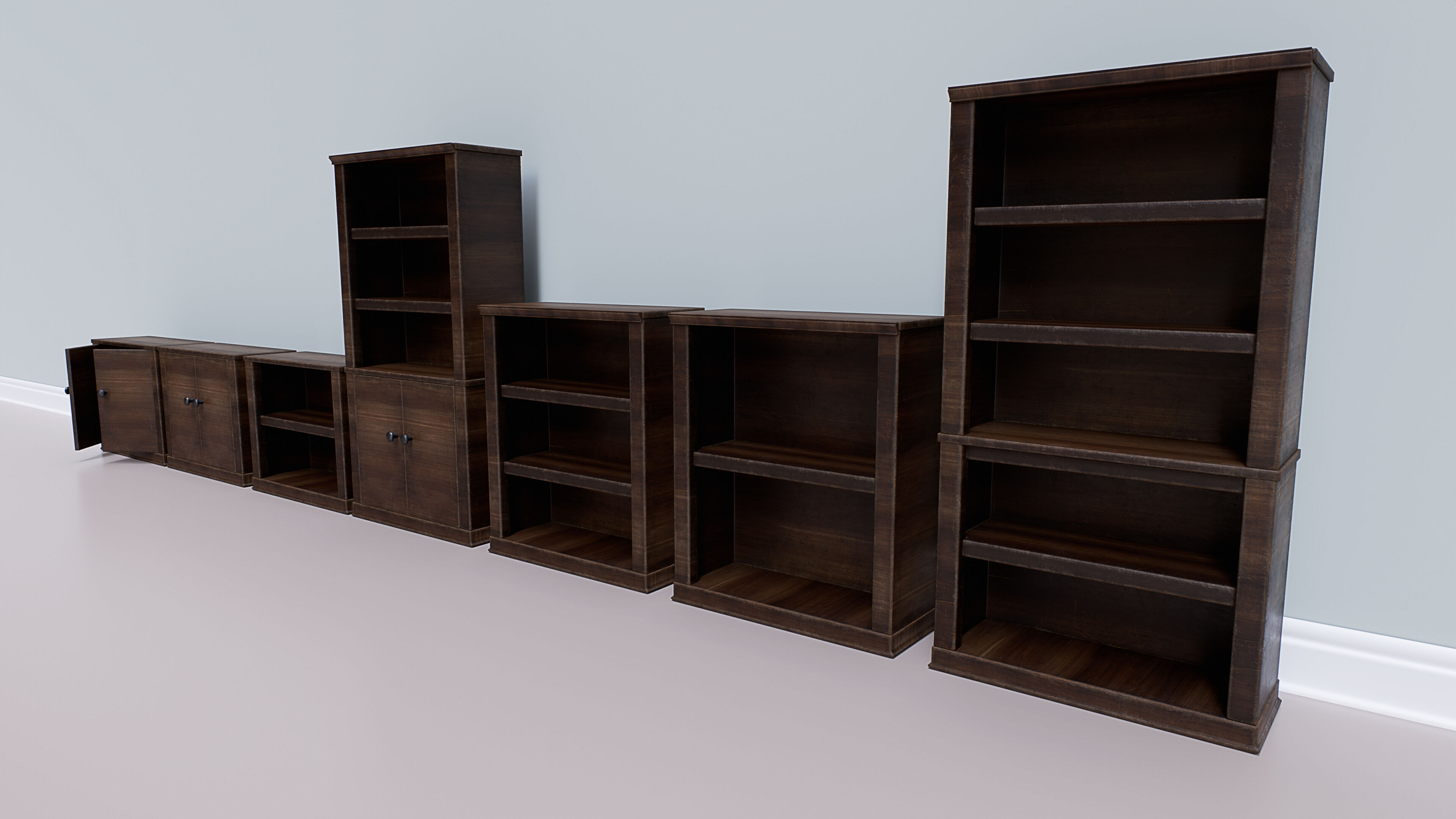 Wooden Realistic Bookshelves - Game-Ready PBR Asset Pack Low-poly 3D model_9