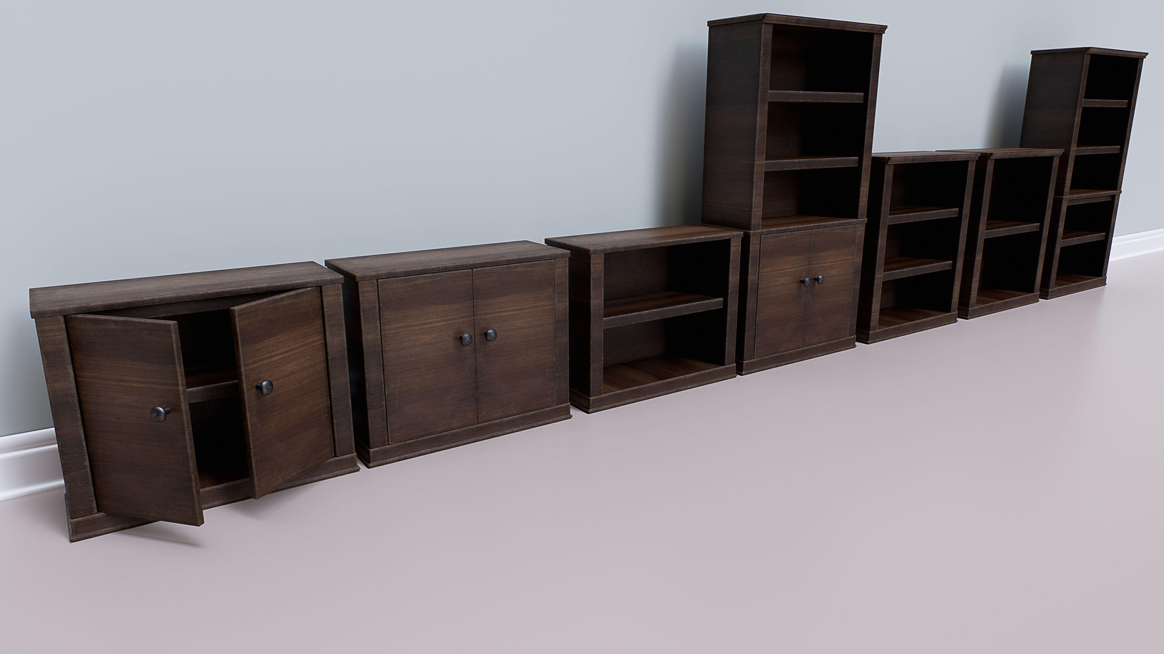 Wooden Realistic Bookshelves - Game-Ready PBR Asset Pack Low-poly 3D model_7