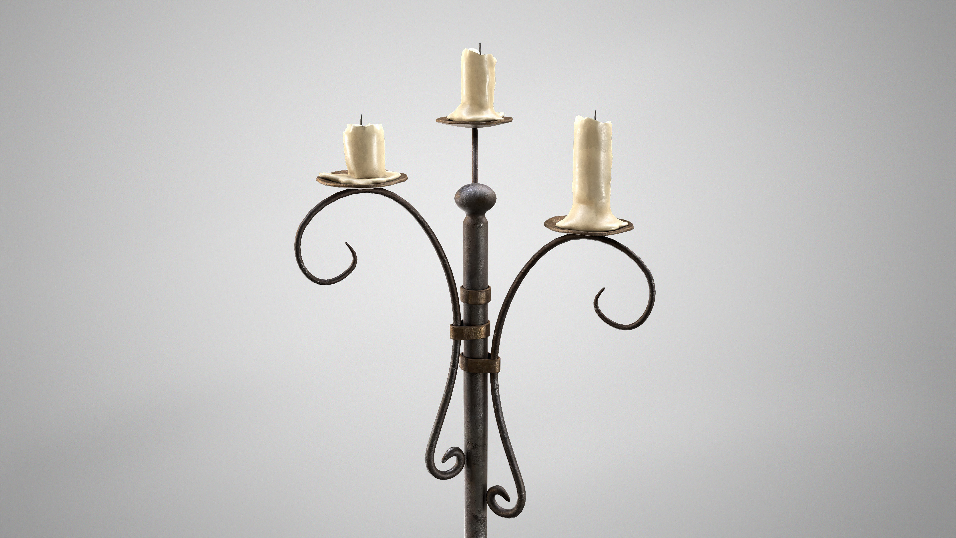 Antique Floor Candle Lamp - Medieval Standing Candle Holder Low-poly 3D model_2