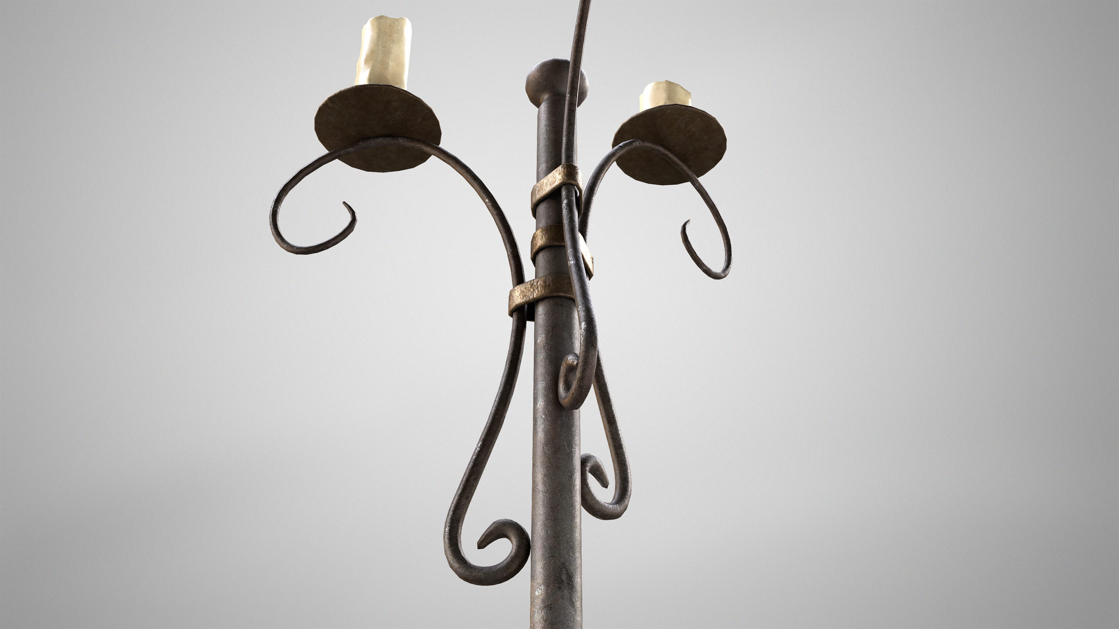 Antique Floor Candle Lamp - Medieval Standing Candle Holder Low-poly 3D model_4