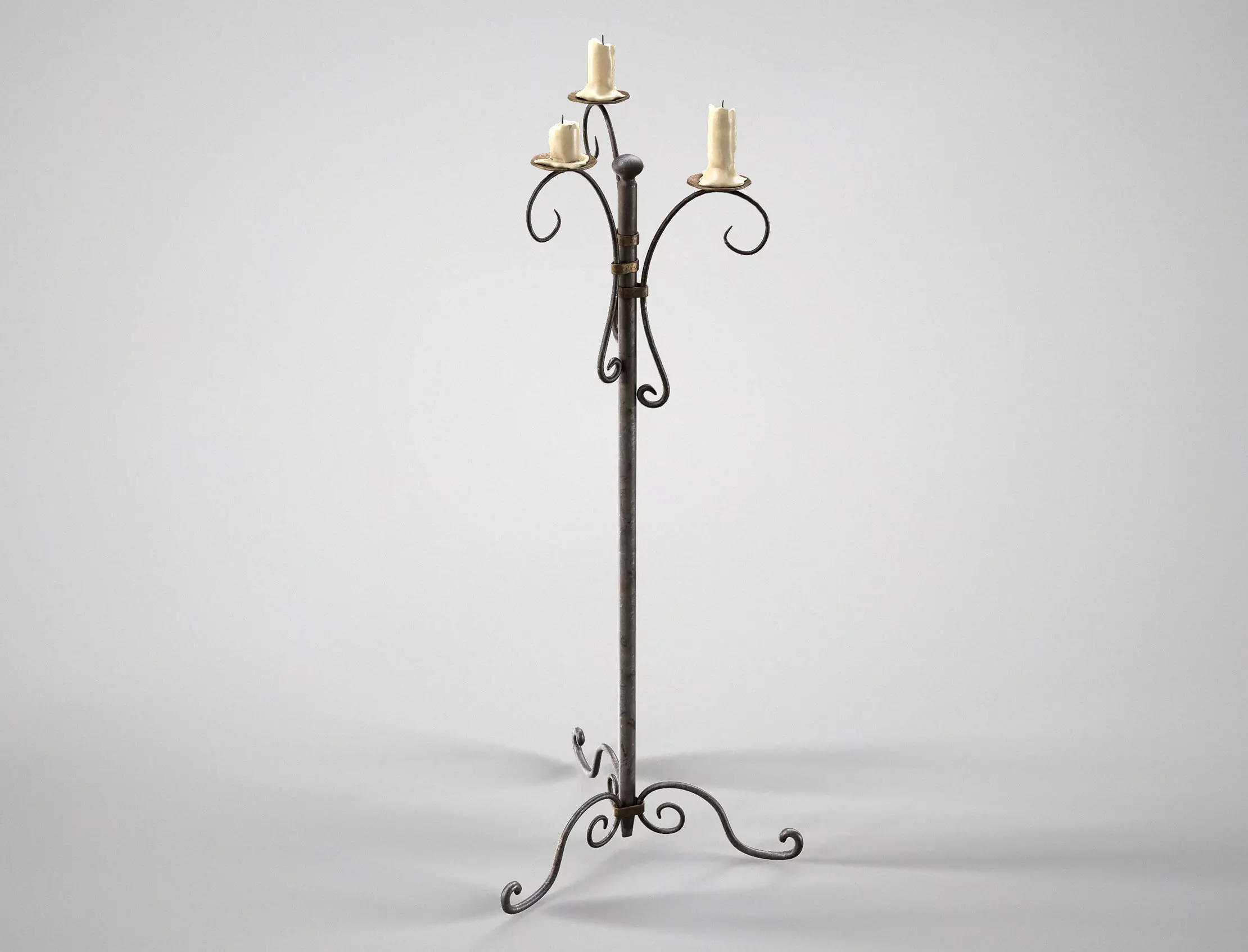 Antique Floor Candle Lamp - Medieval Standing Candle Holder Low-poly 3D model_0