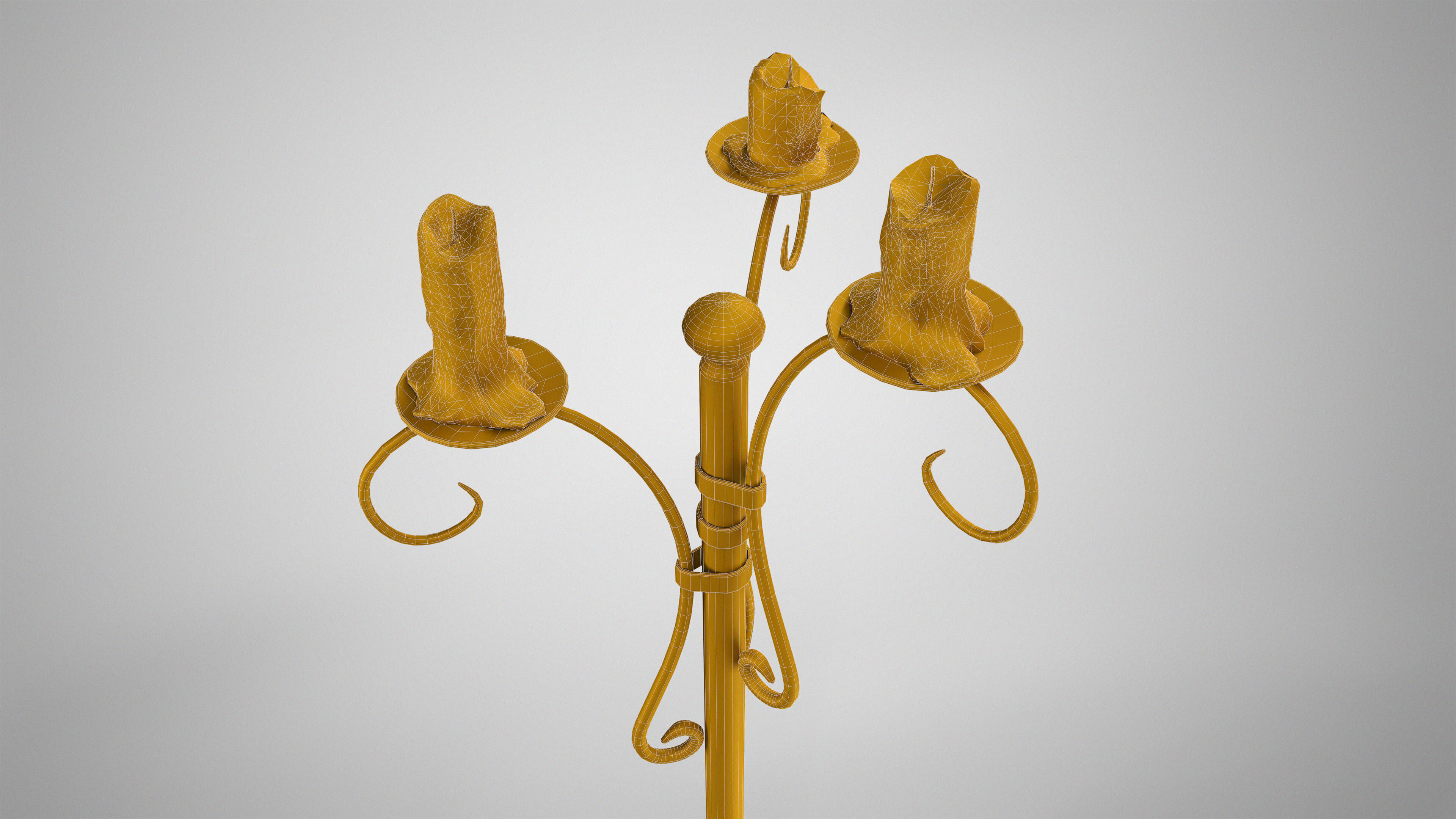 Antique Floor Candle Lamp - Medieval Standing Candle Holder Low-poly 3D model_8