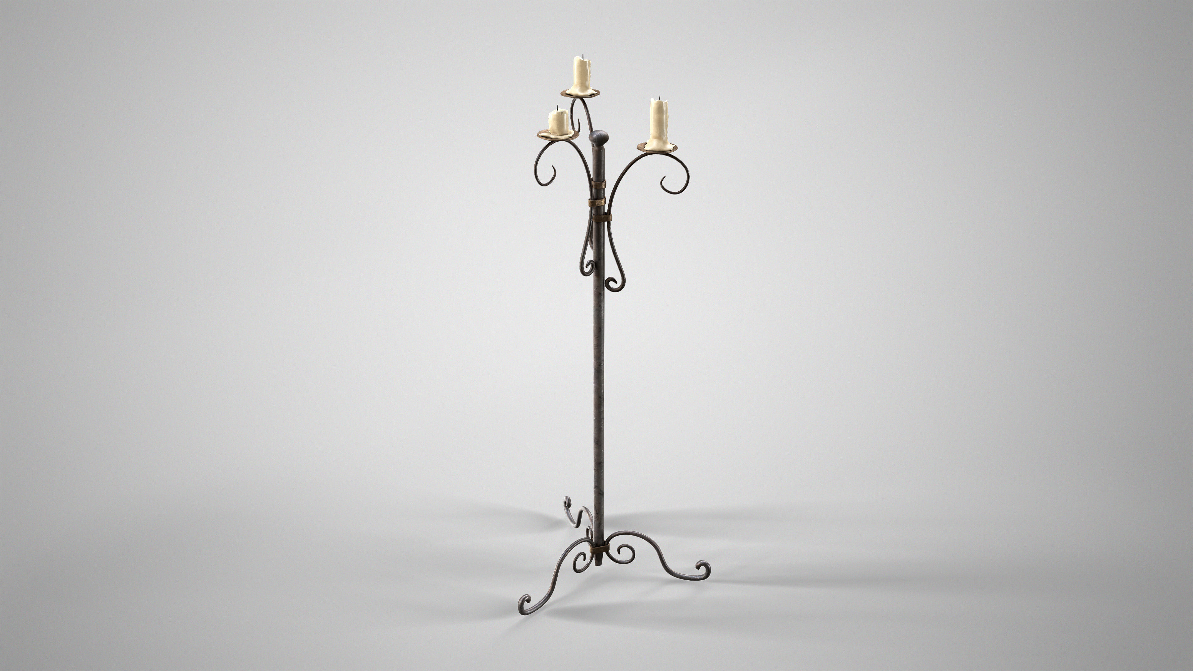 Antique Floor Candle Lamp - Medieval Standing Candle Holder Low-poly 3D model_1