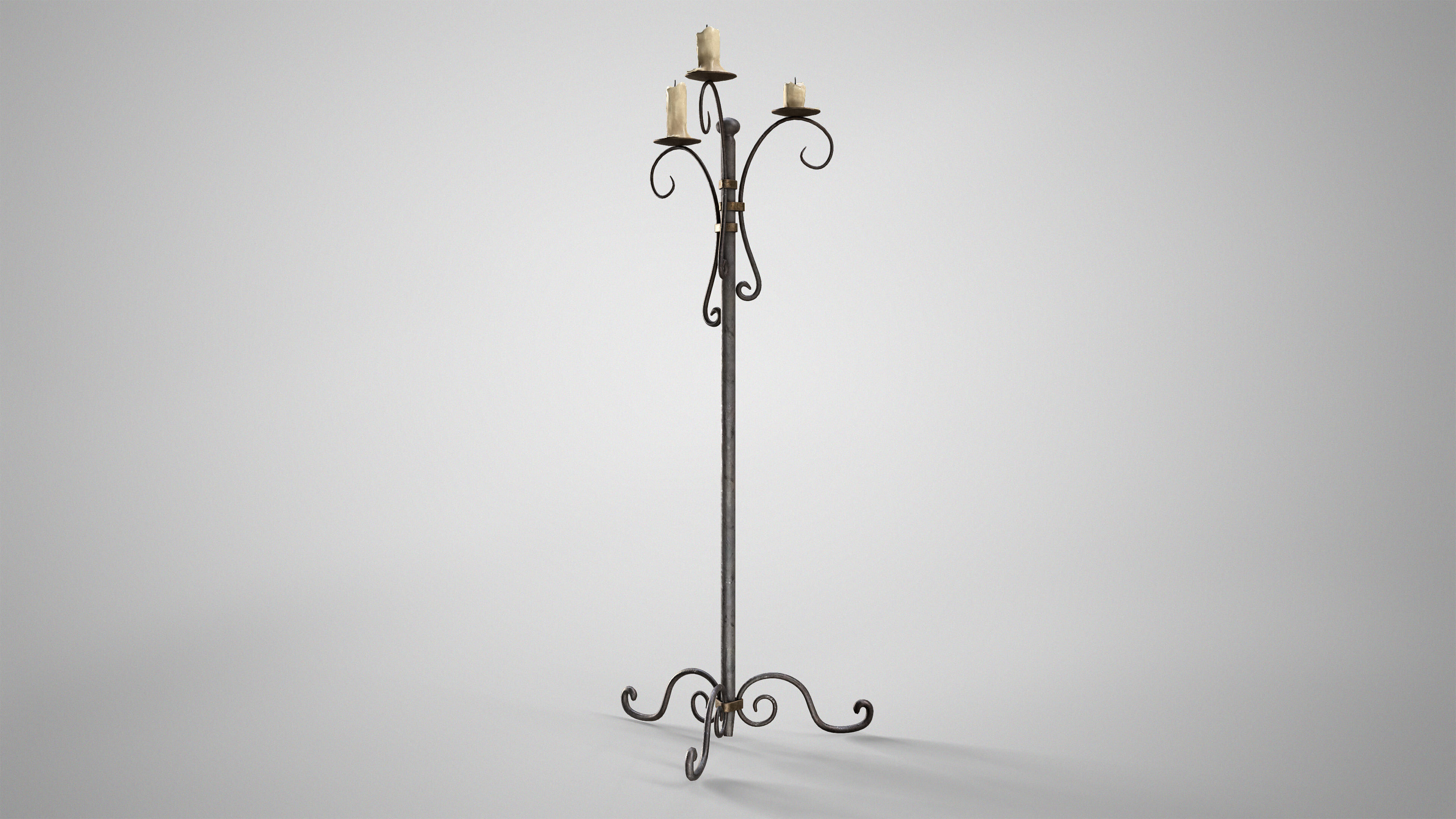 Antique Floor Candle Lamp - Medieval Standing Candle Holder Low-poly 3D model_6