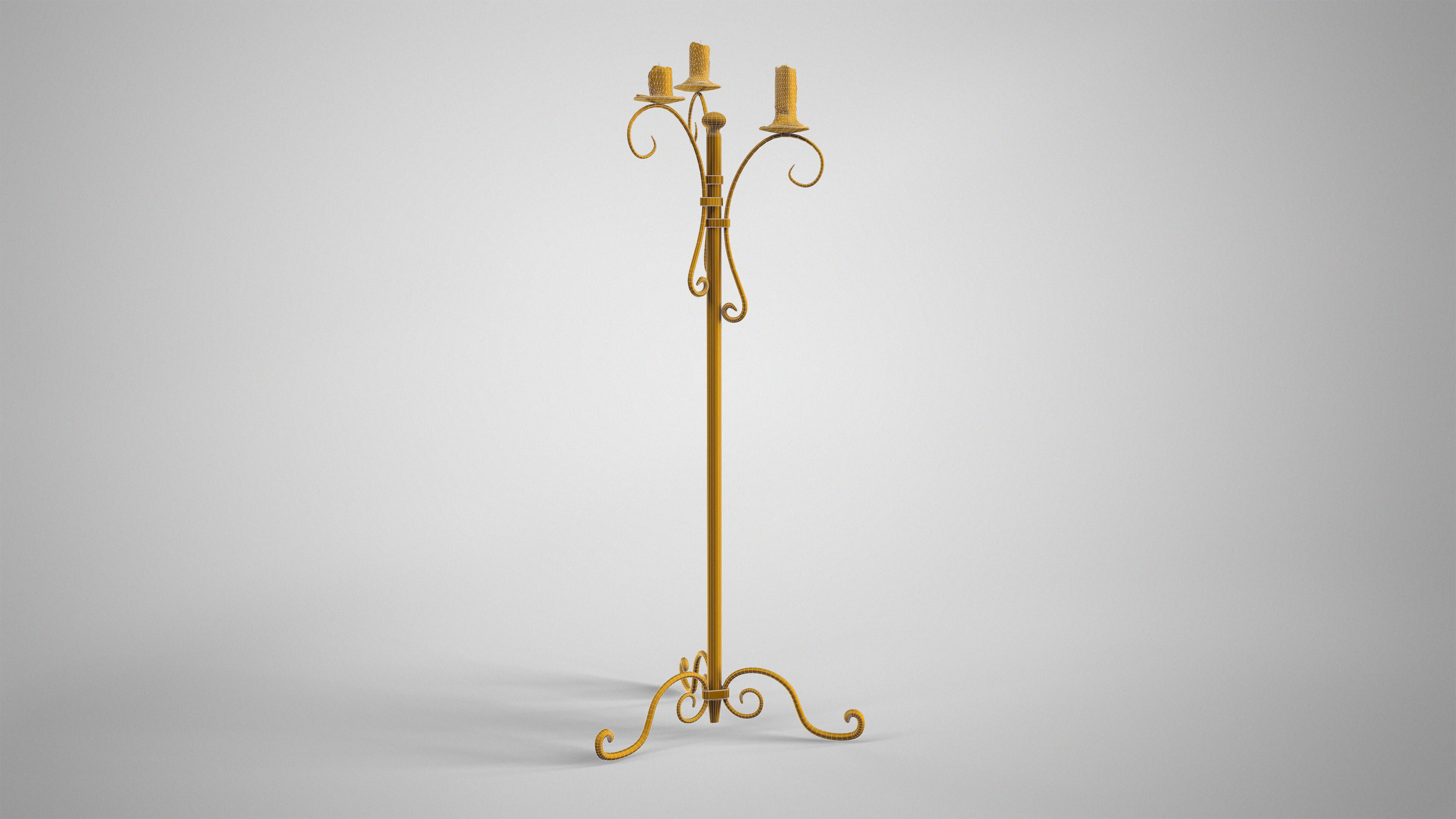 Antique Floor Candle Lamp - Medieval Standing Candle Holder Low-poly 3D model_7
