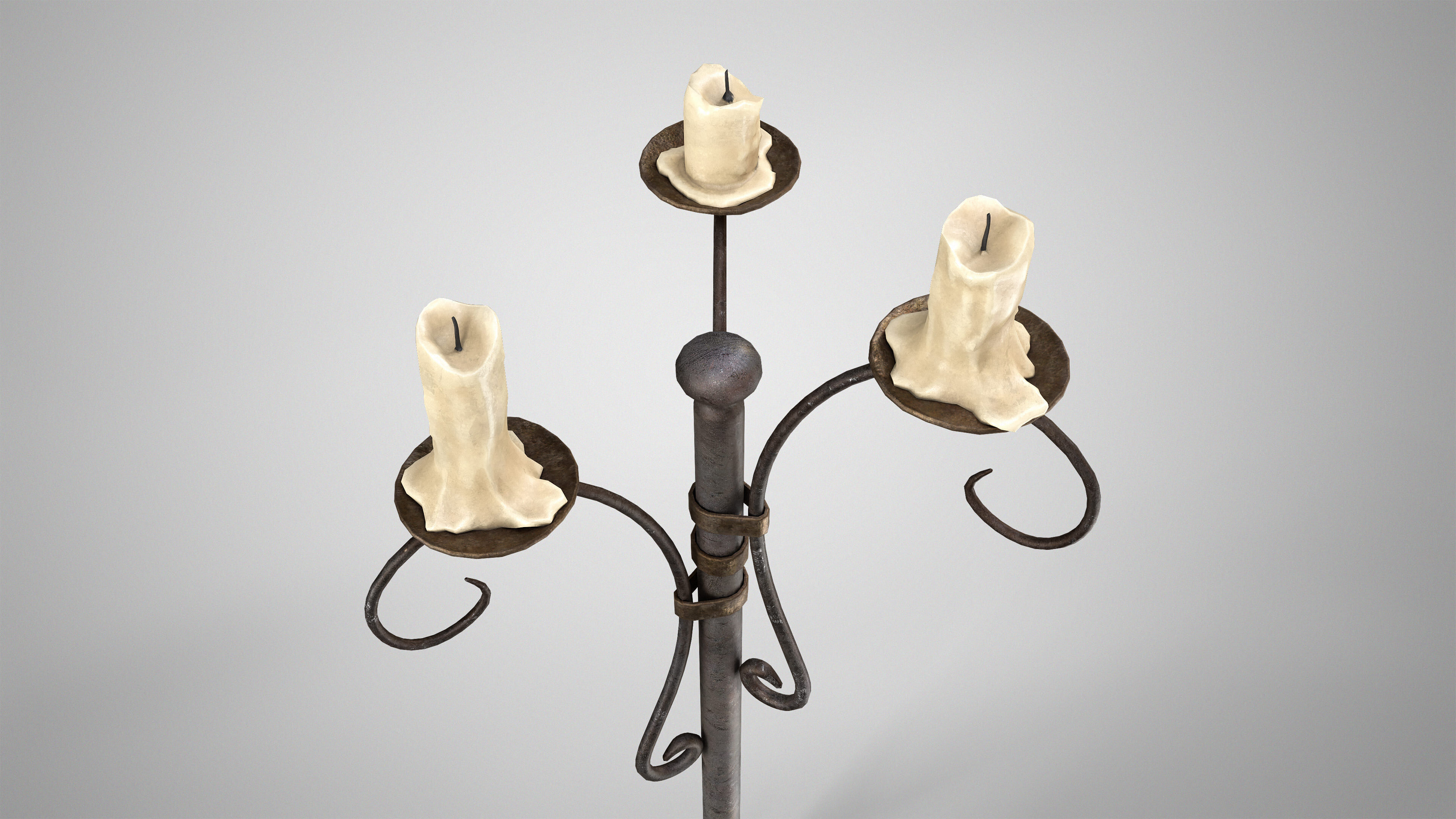 Antique Floor Candle Lamp - Medieval Standing Candle Holder Low-poly 3D model_5
