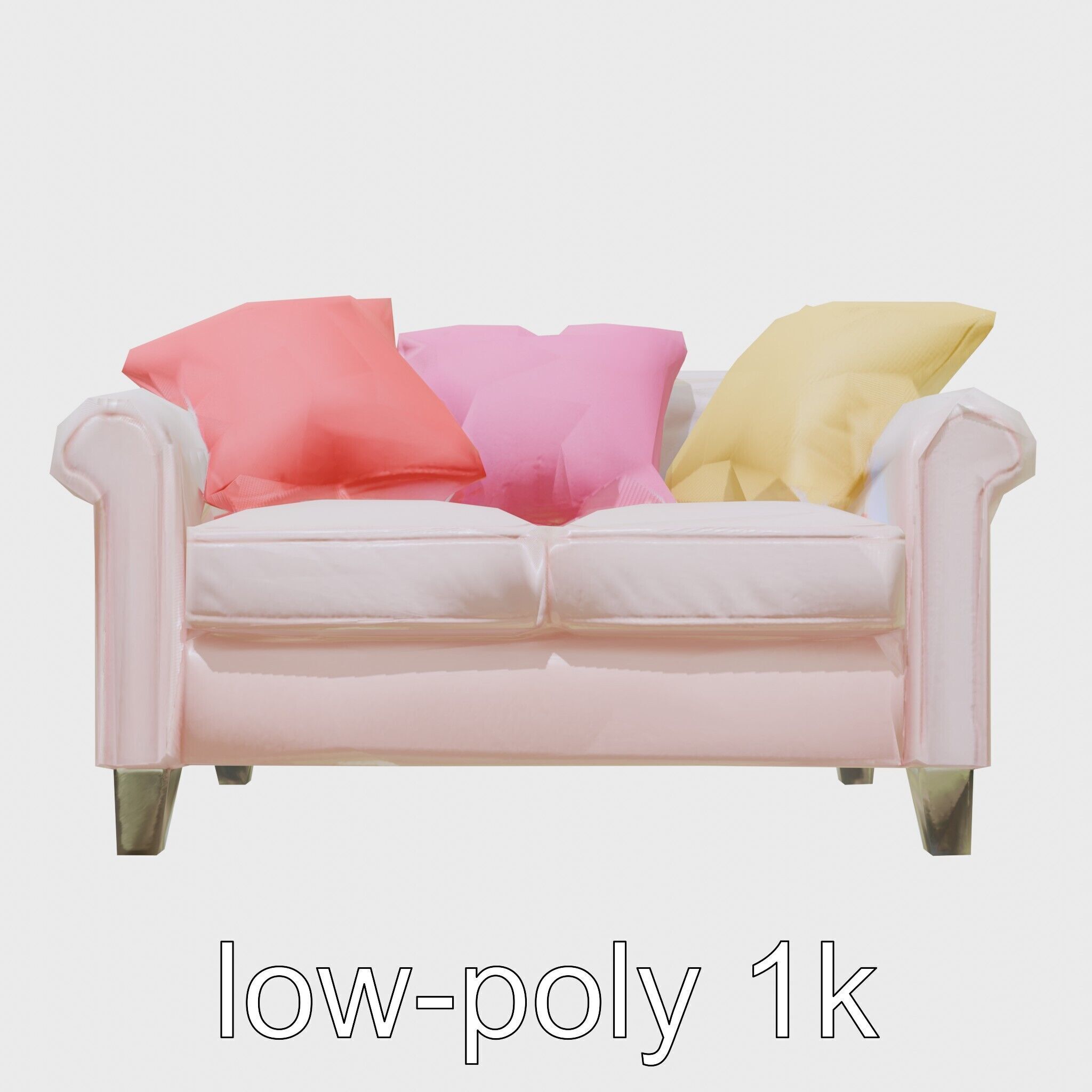 Miniature Doll Sofa with Vibrant Cushions Low-poly 3D model_15