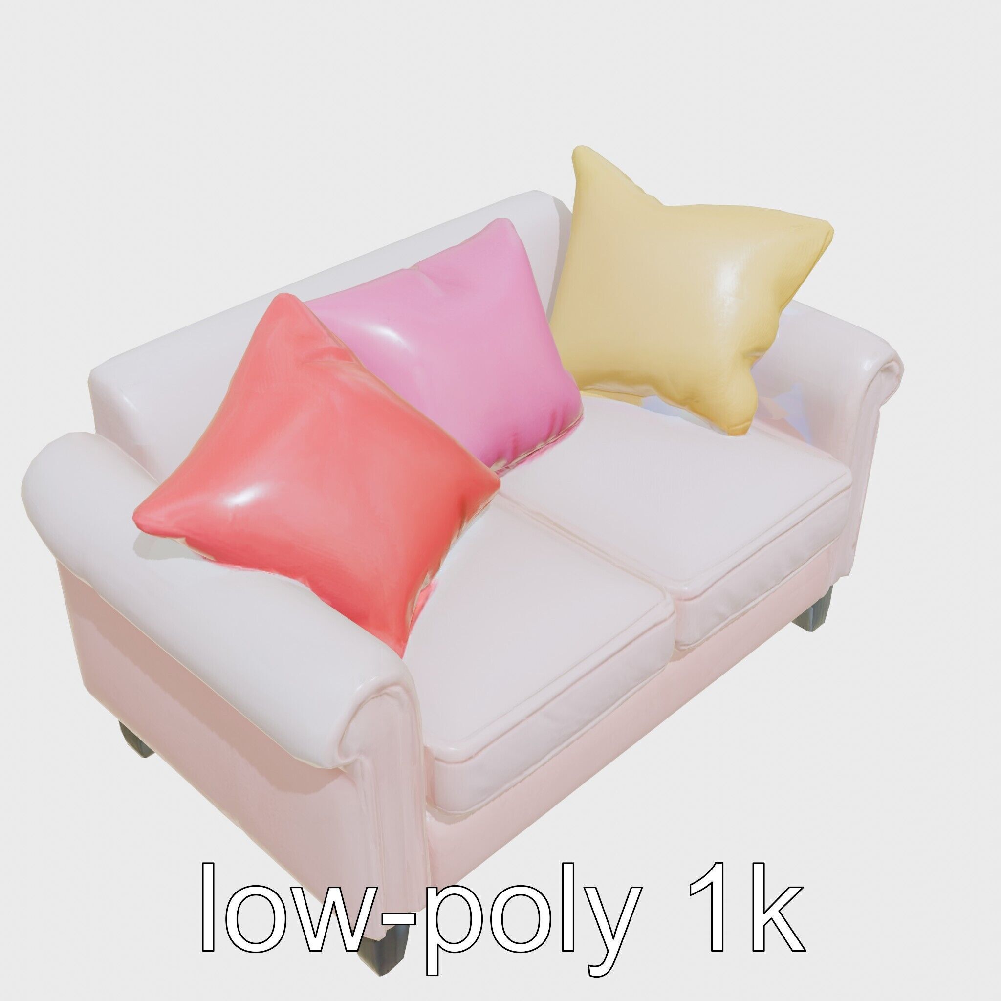 Miniature Doll Sofa with Vibrant Cushions Low-poly 3D model_24