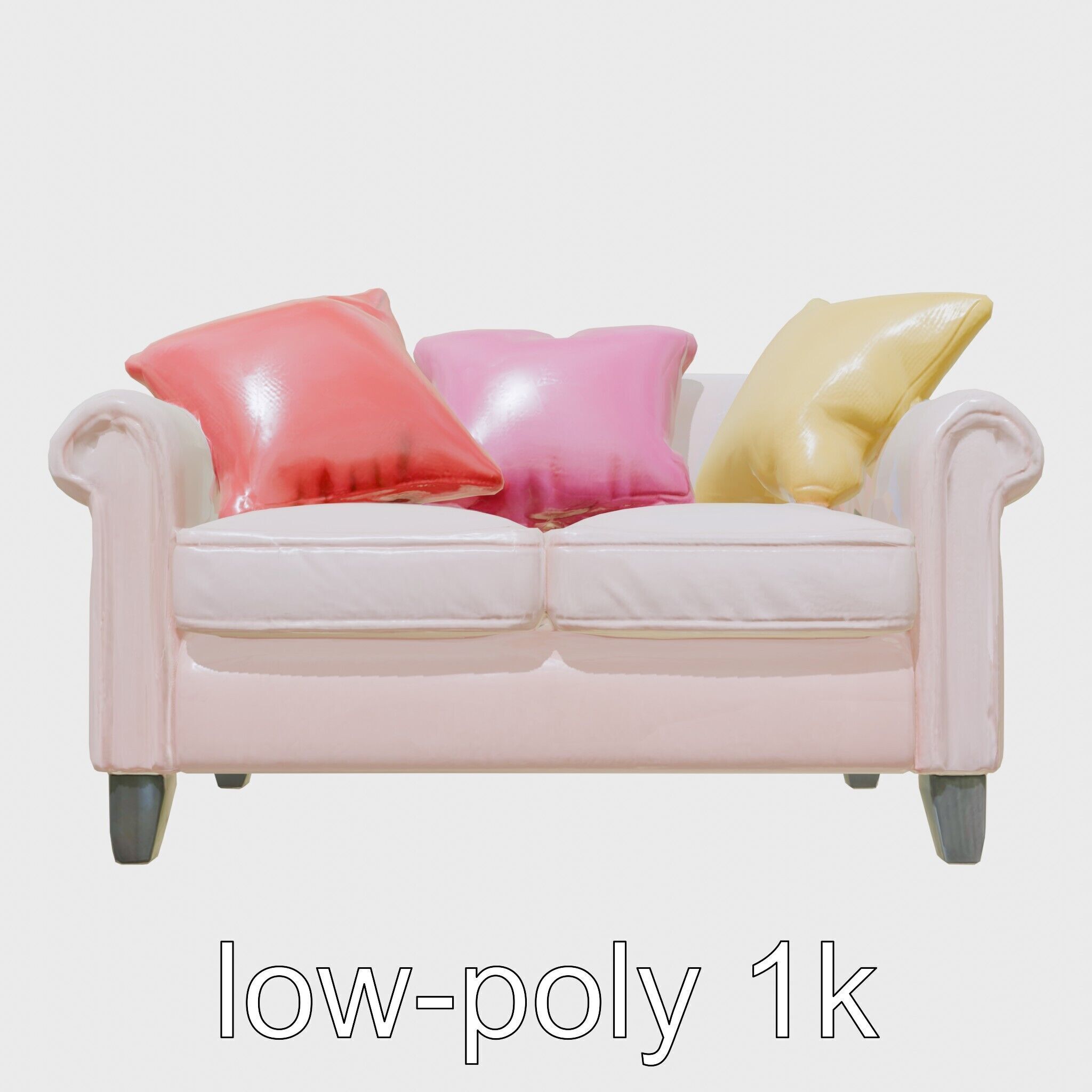 Miniature Doll Sofa with Vibrant Cushions Low-poly 3D model_23