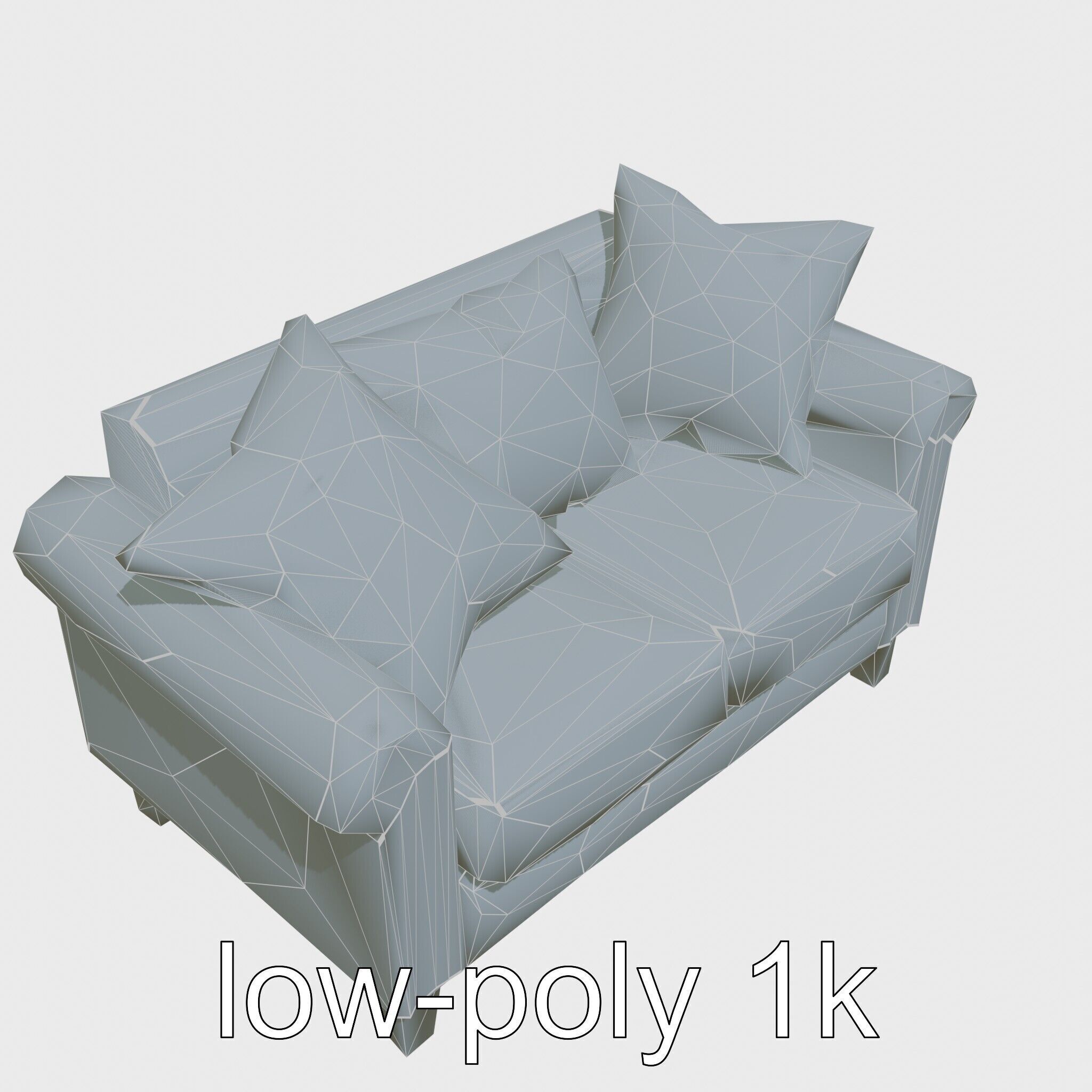 Miniature Doll Sofa with Vibrant Cushions Low-poly 3D model_7
