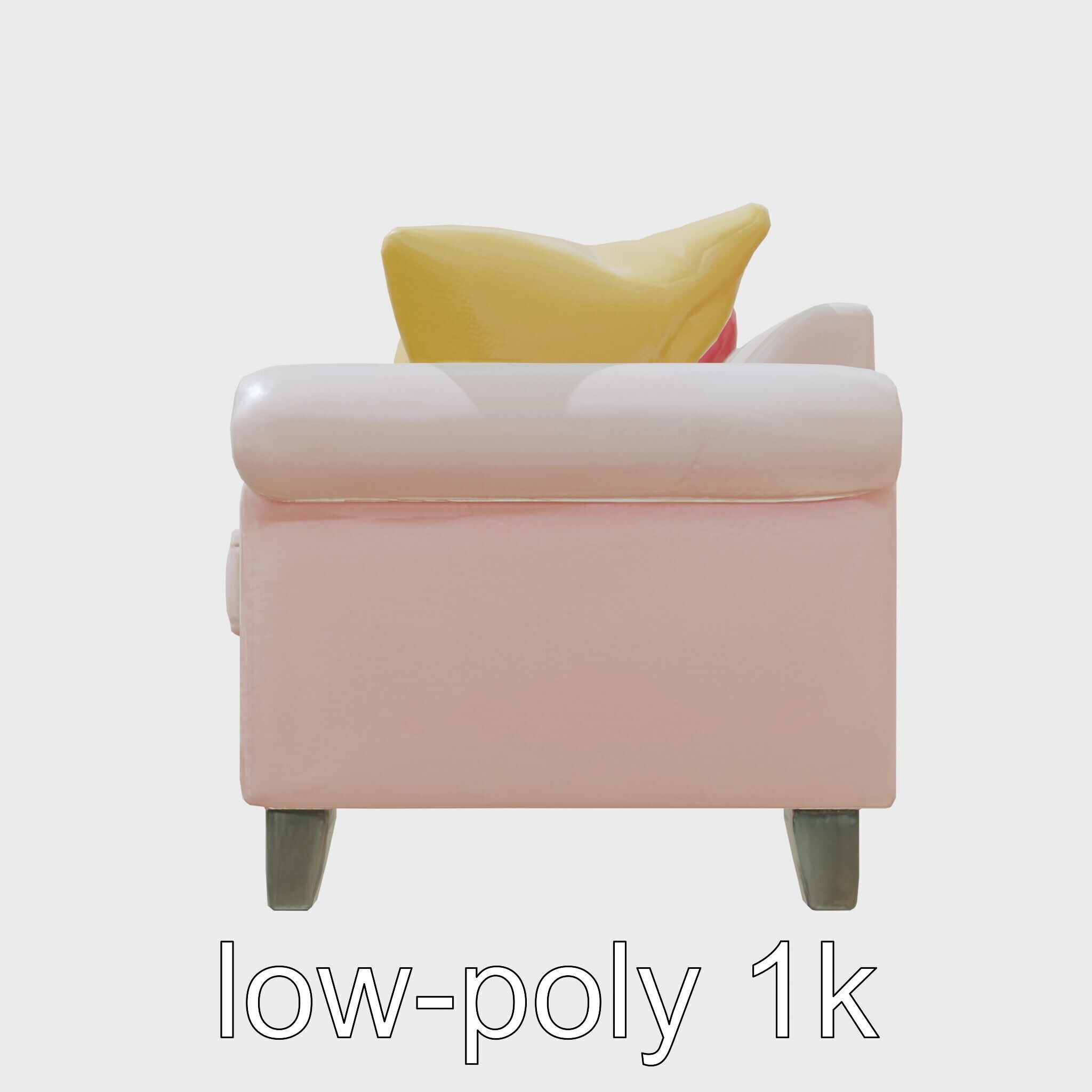 Miniature Doll Sofa with Vibrant Cushions Low-poly 3D model_19