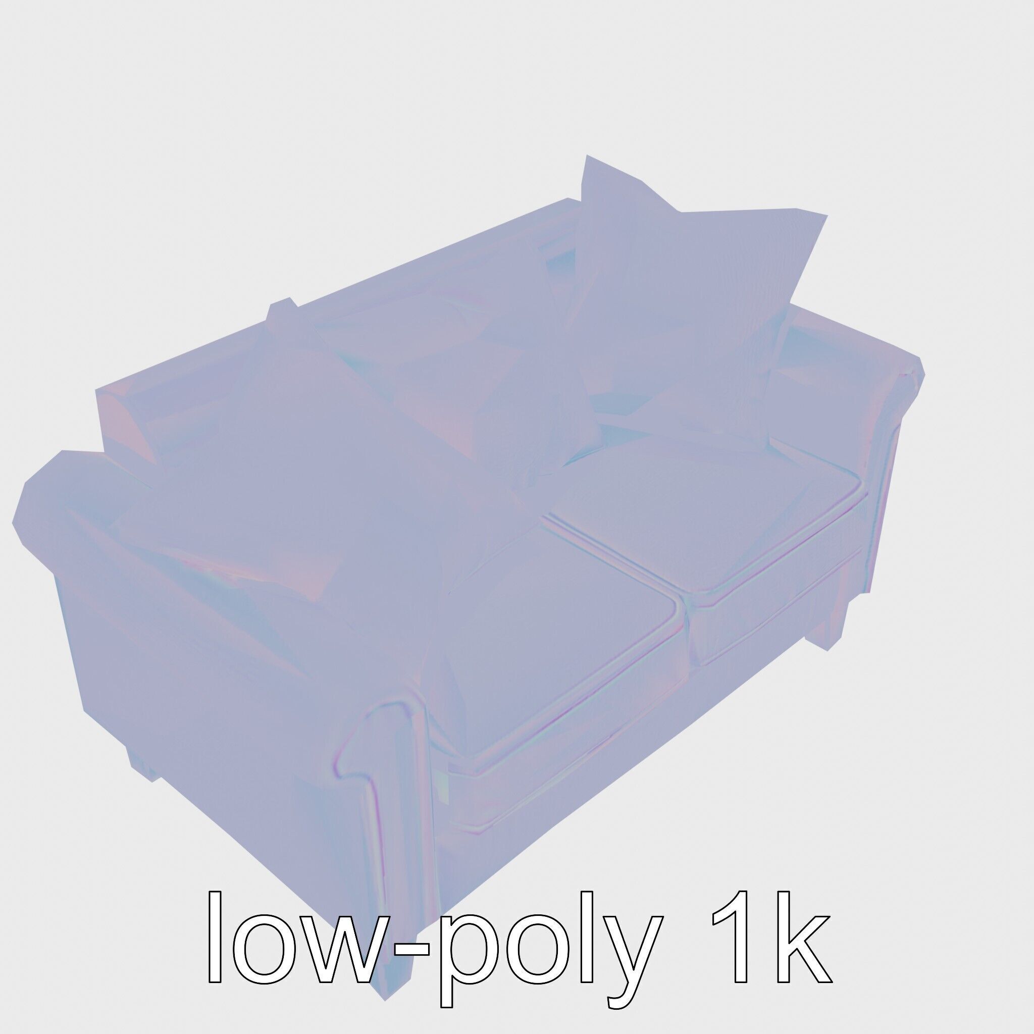 Miniature Doll Sofa with Vibrant Cushions Low-poly 3D model_6