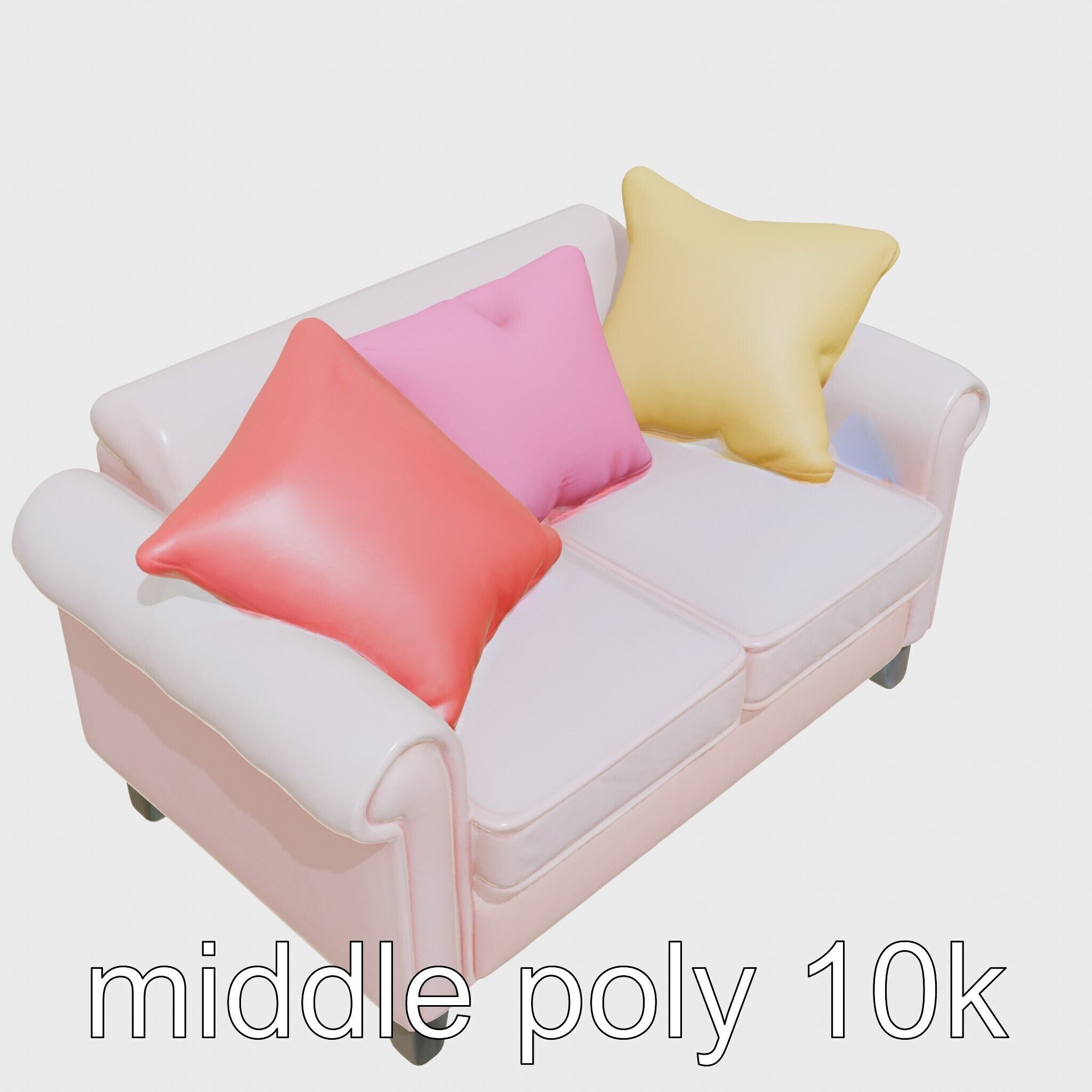 Miniature Doll Sofa with Vibrant Cushions Low-poly 3D model_13