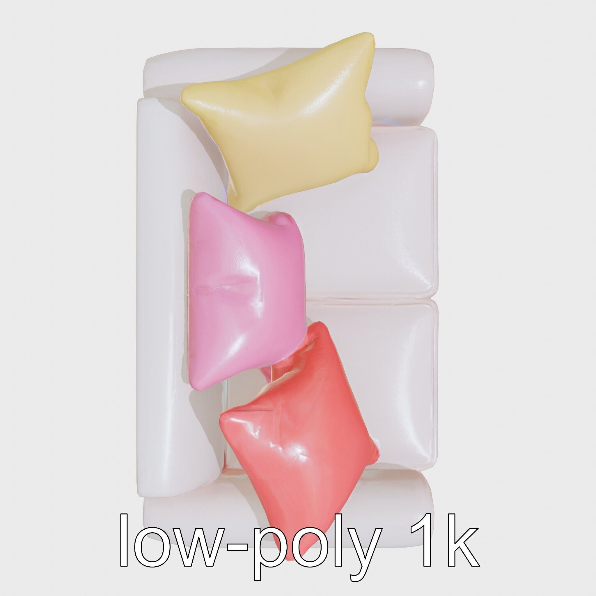 Miniature Doll Sofa with Vibrant Cushions Low-poly 3D model_17