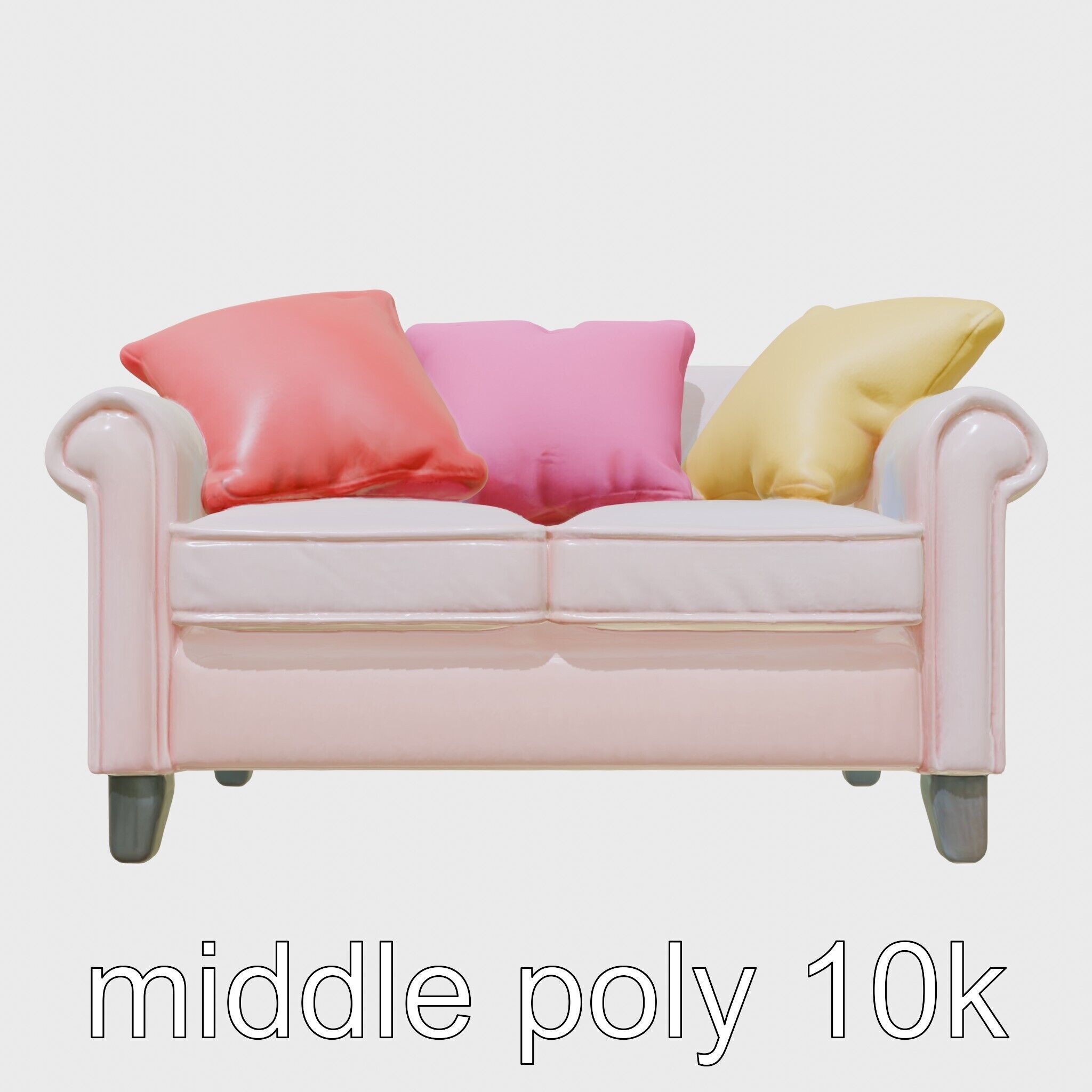 Miniature Doll Sofa with Vibrant Cushions Low-poly 3D model_2